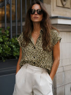 Olive Green Animal Print Cut Away Collar Regular Fit Rayon Shirt
