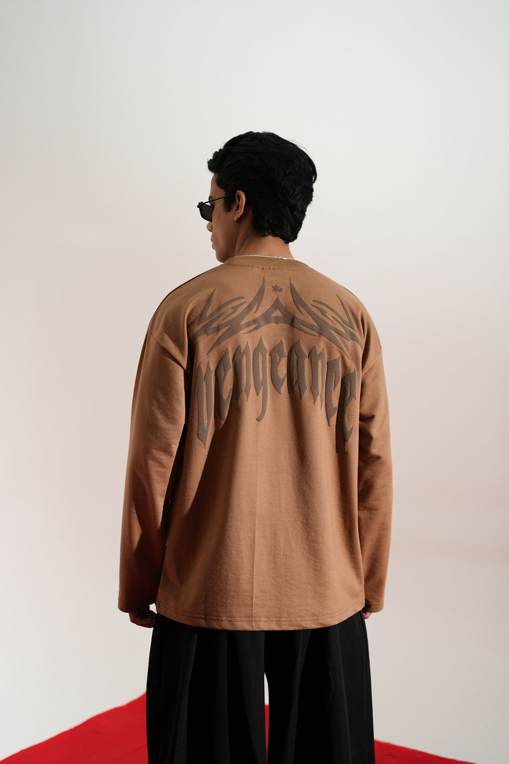 Vengeance Printed Brown Oversized Sweatshirt Main Character