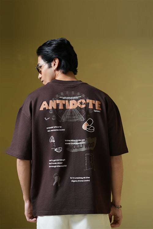 Antidote Heavyweight Oversized Printed Brown T-Shirt Main Character