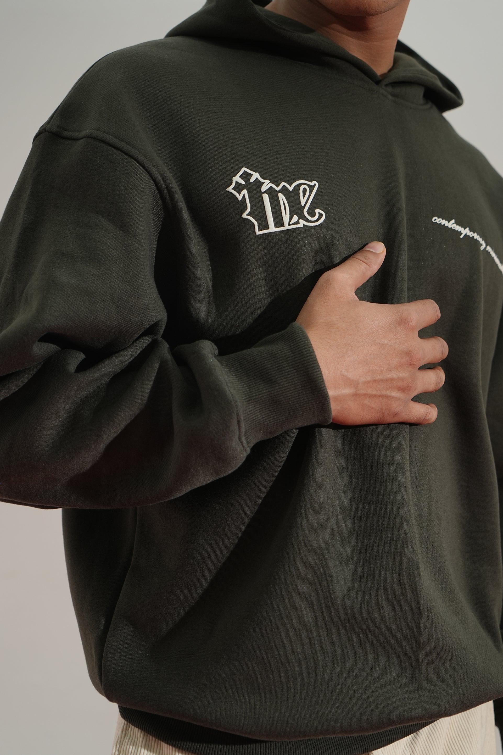 Shadow Line Printed Oversized Grey Hoodie