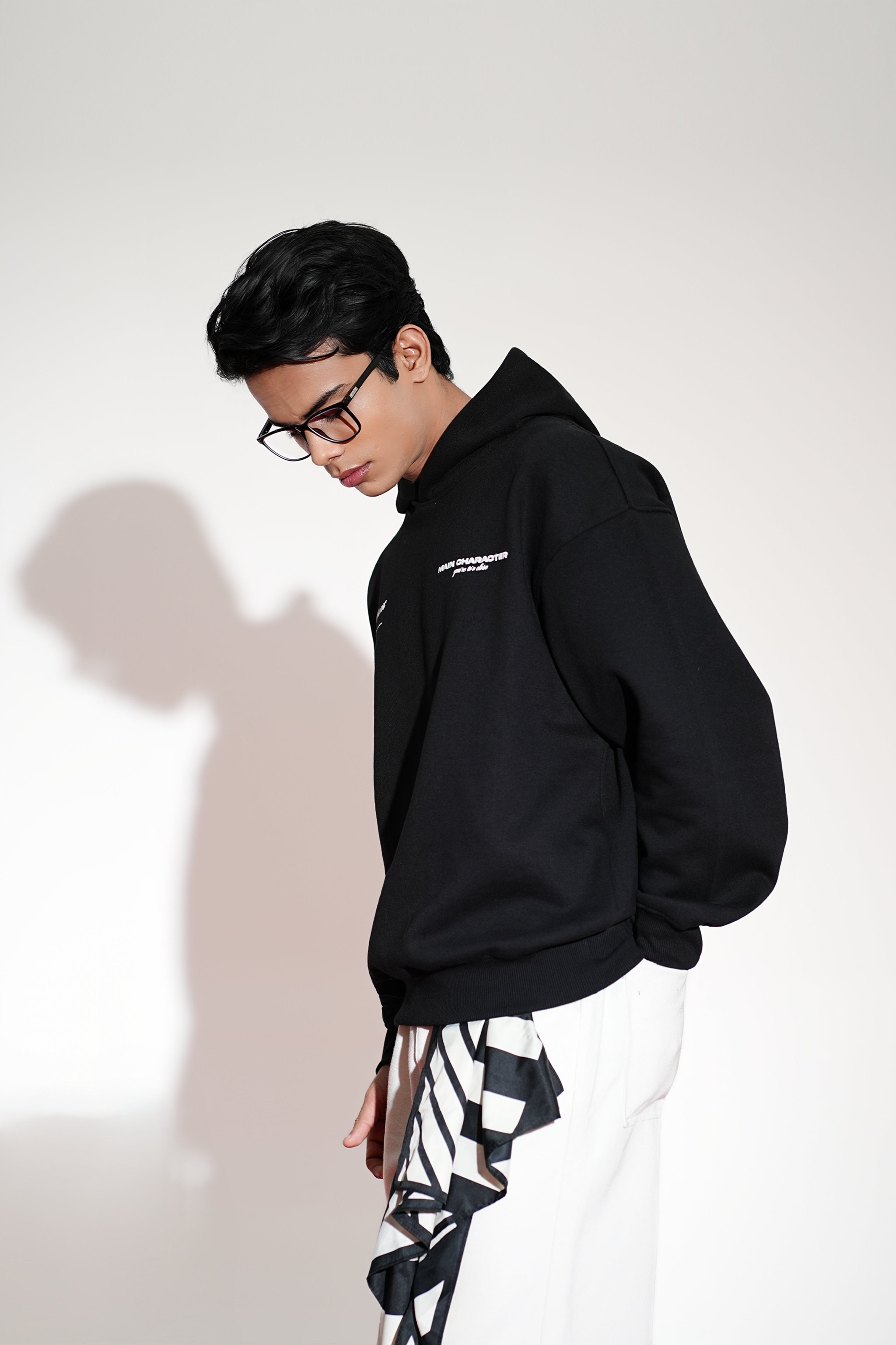Core Printed Oversized Black Hoodie Main Character