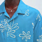 Box-Fit Floral Bloom Linen Shirt in Ocean Blue