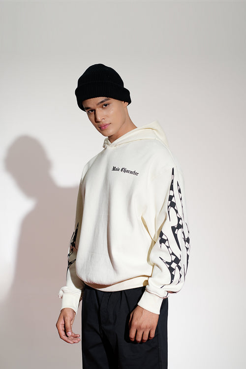 Apen Oversized Printed White Hoodie Main Character