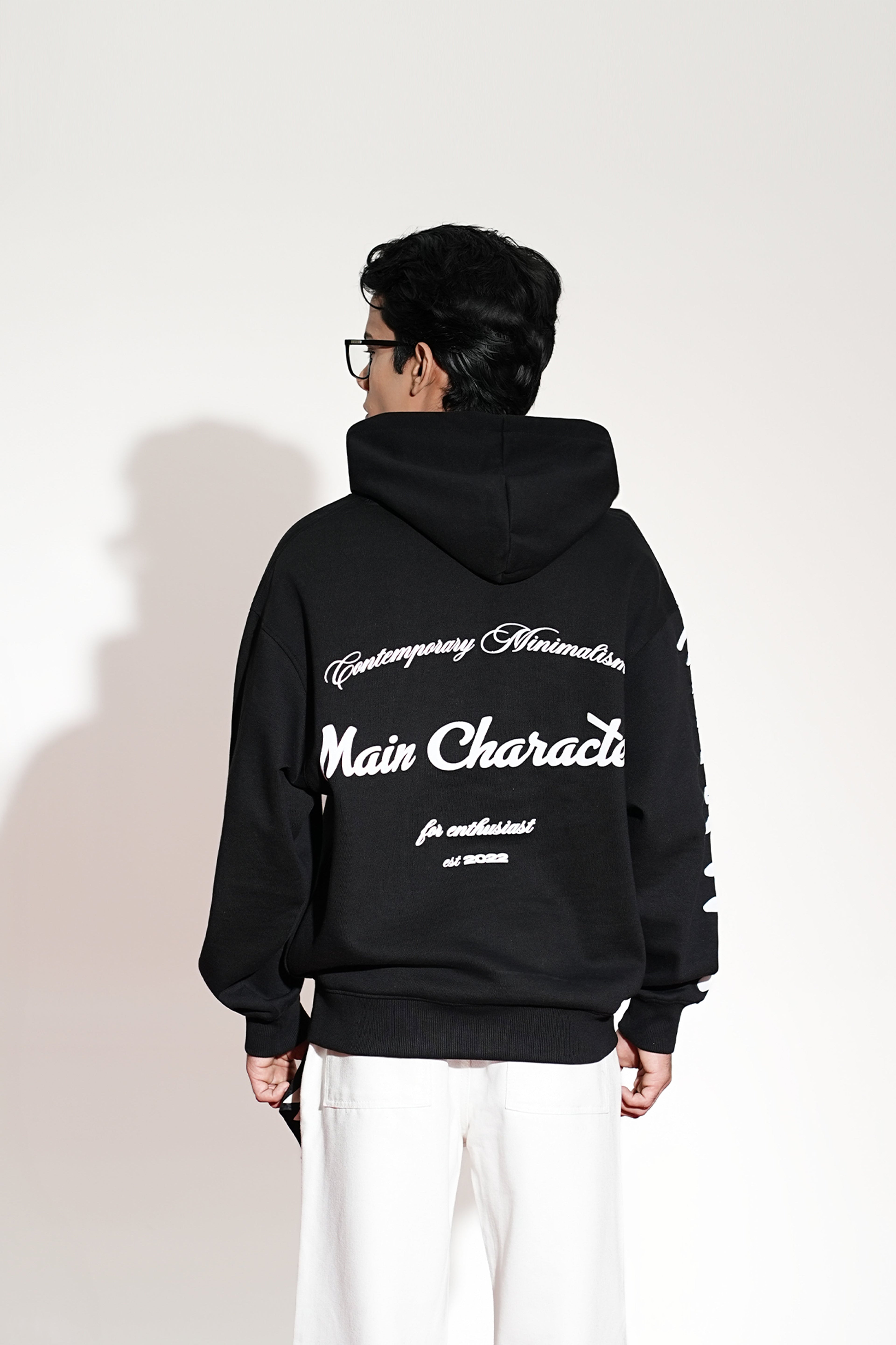 Core Printed Oversized Black Hoodie Main Character