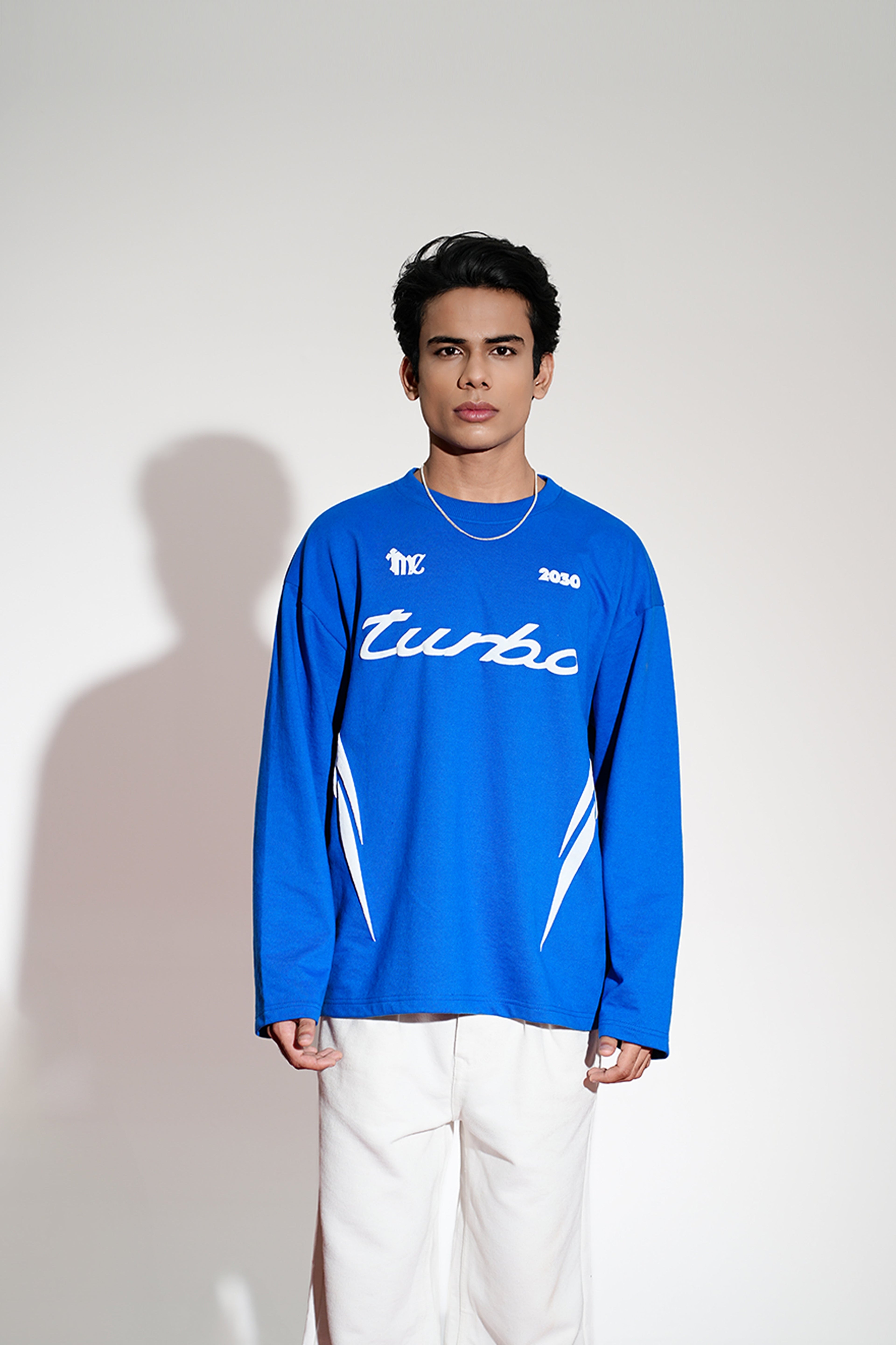 Turbo Printed Oversized Blue T-Shirt