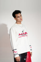 Crossline Printed Oversized White Sweatshirt Main Character
