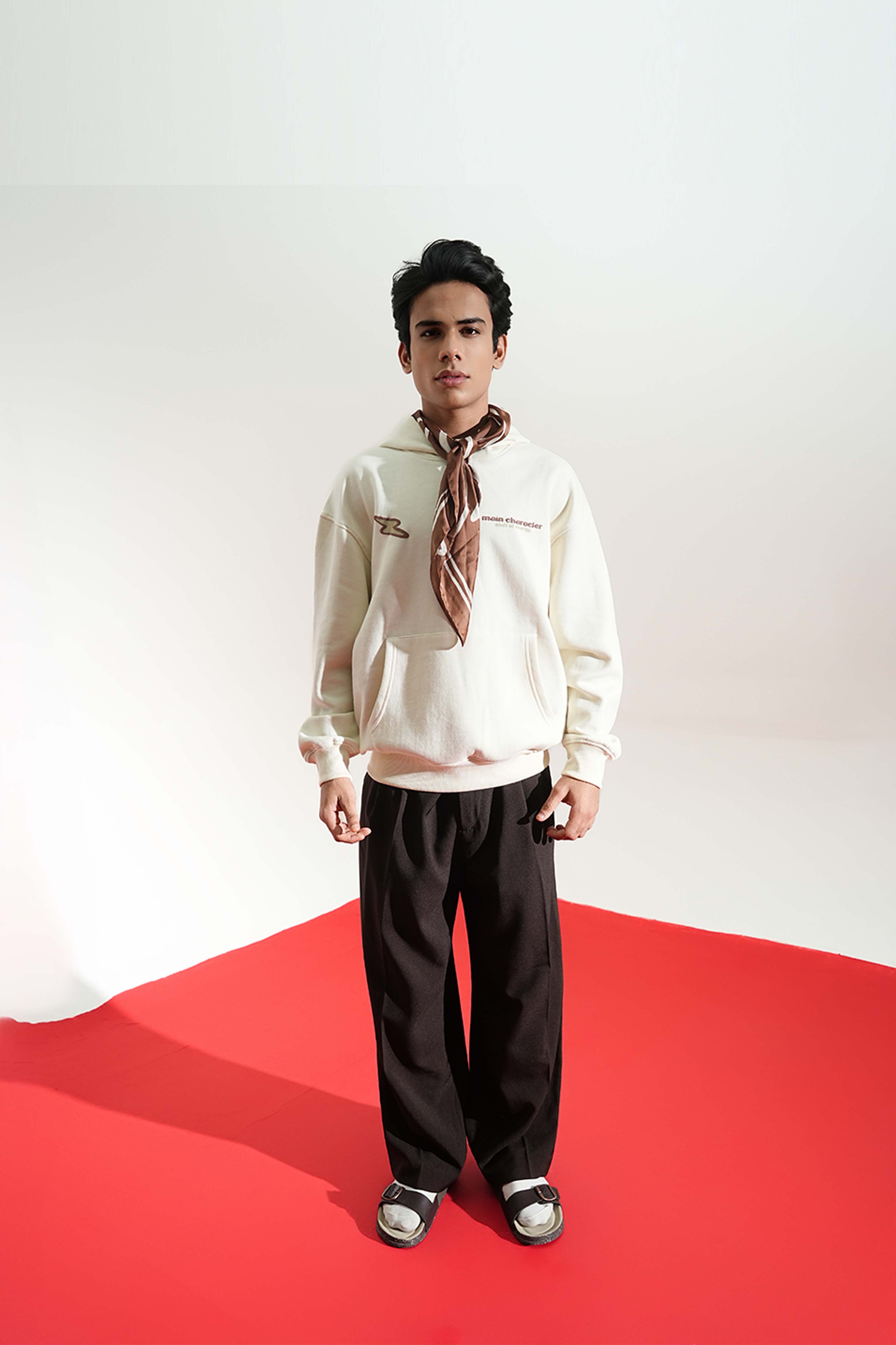 Shift Of Energy Printed Oversized Beige Hoodie