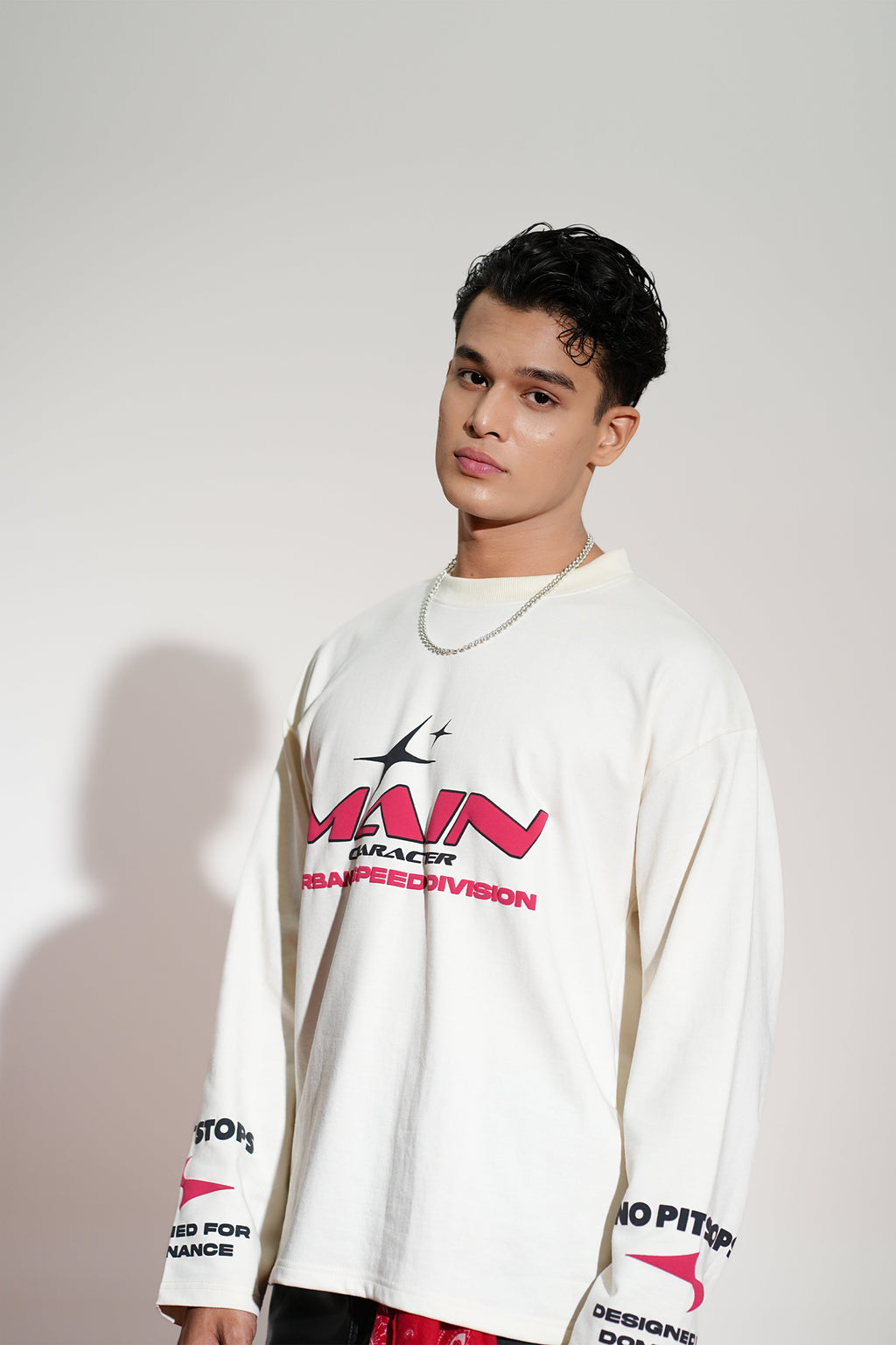 Crossline Printed Oversized White Sweatshirt Main Character