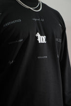 Nexus Printed Oversized Black Sweatshirt Main Character