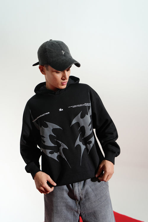 Black Oversized Printed Aura Hoodie Main Character