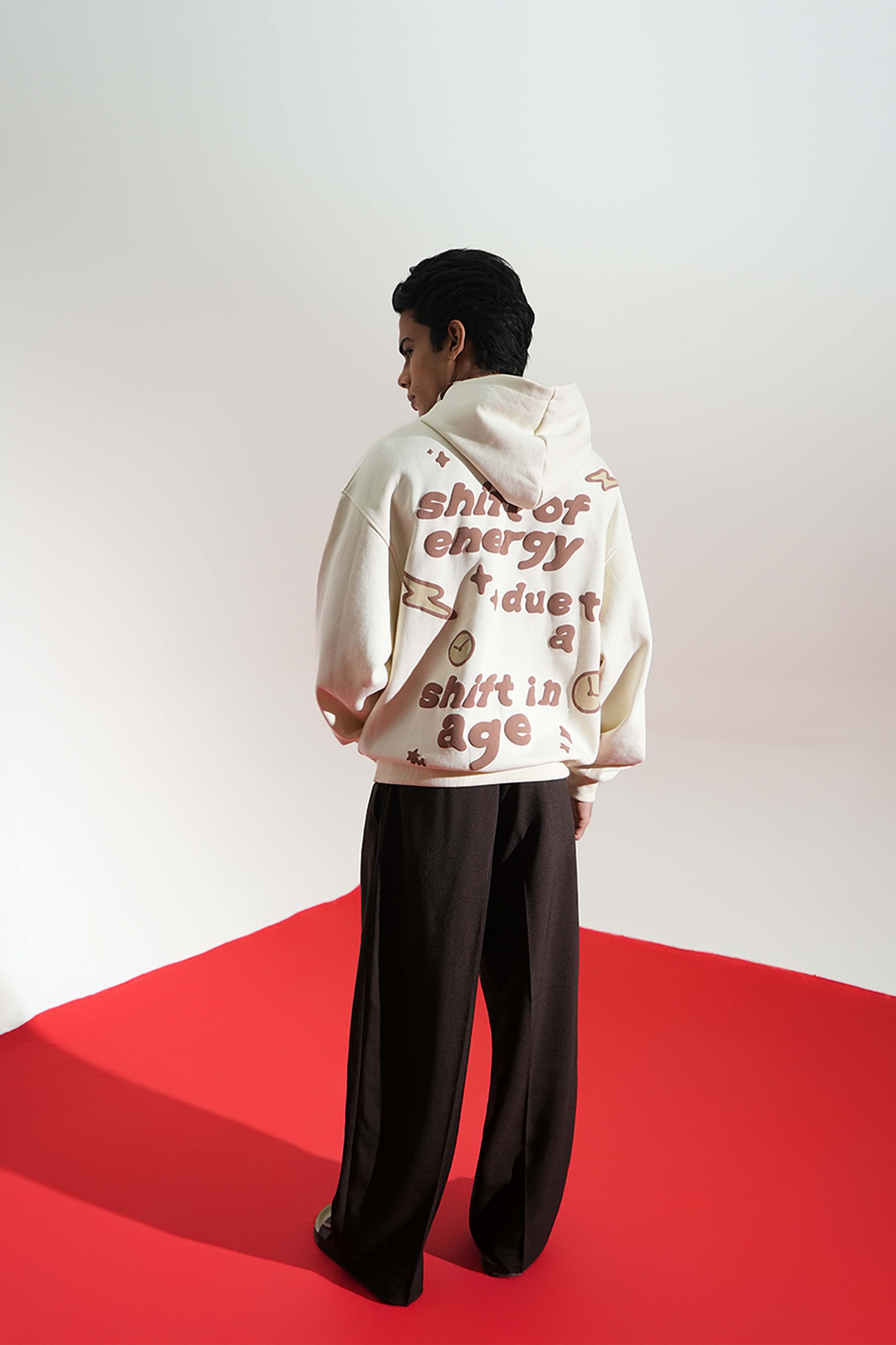 Shift Of Energy Printed Oversized Beige Hoodie