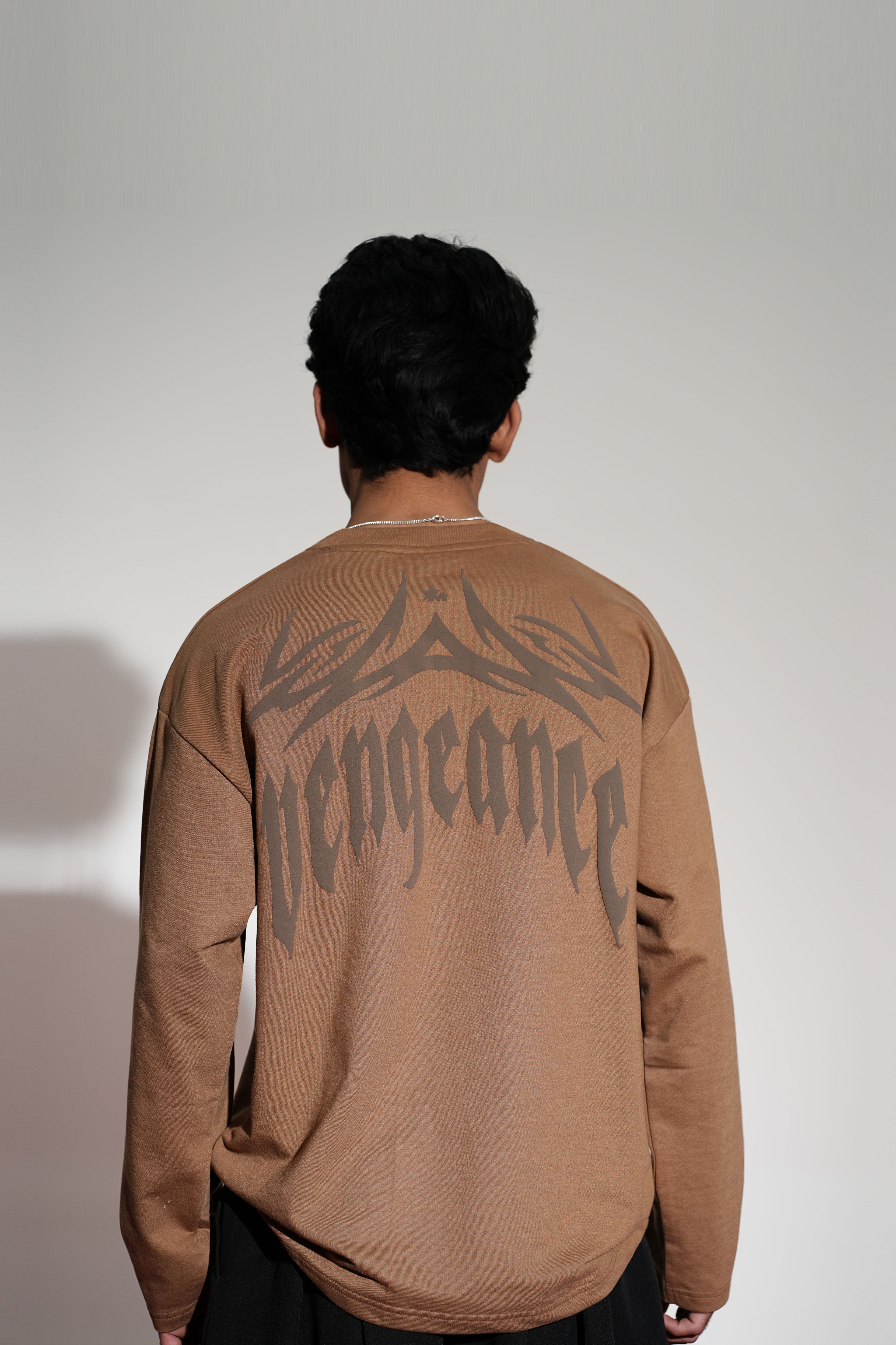 Vengeance Printed Brown Oversized Sweatshirt Main Character