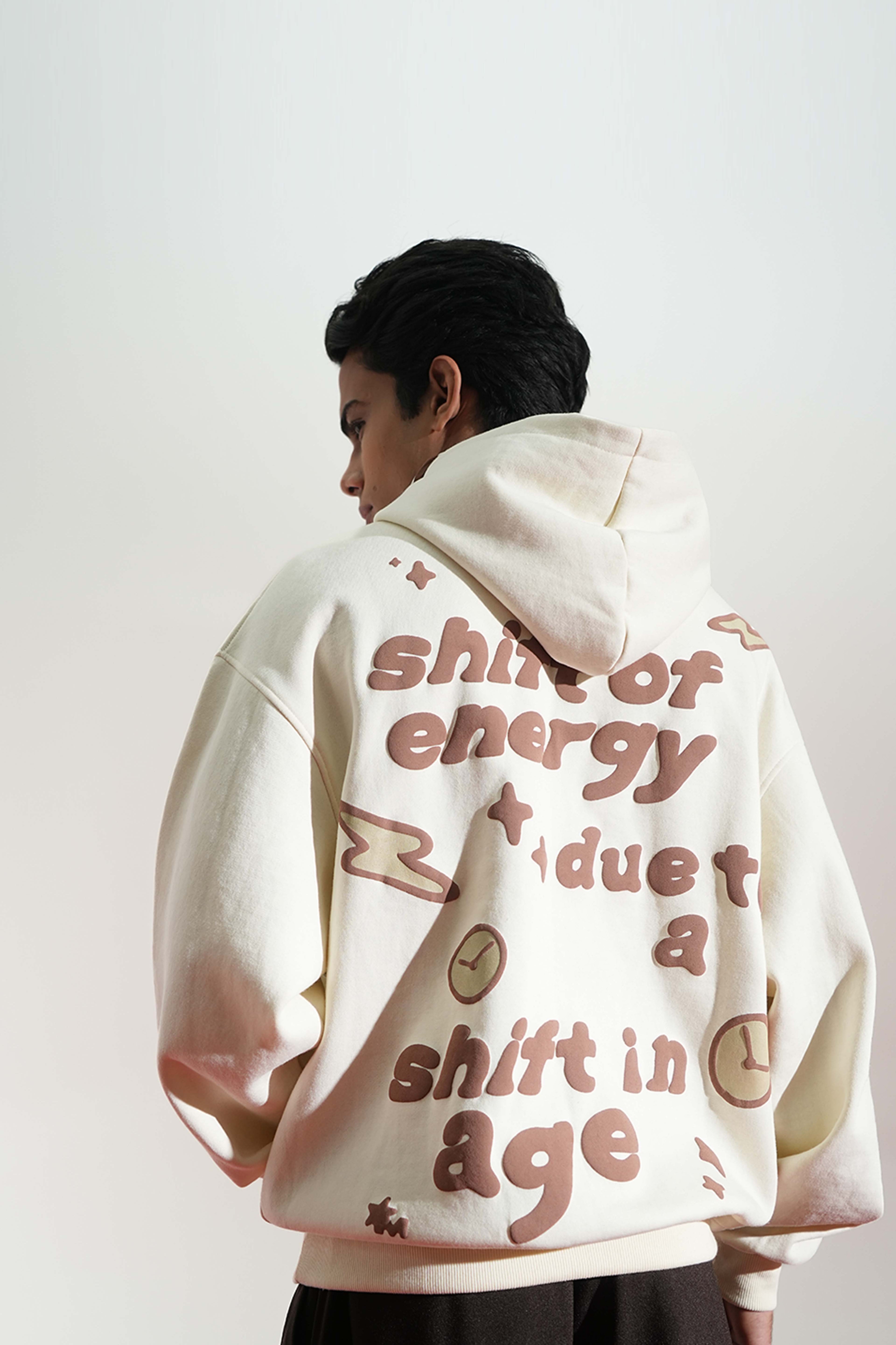 Shift Of Energy Printed Oversized Beige Hoodie Main Character