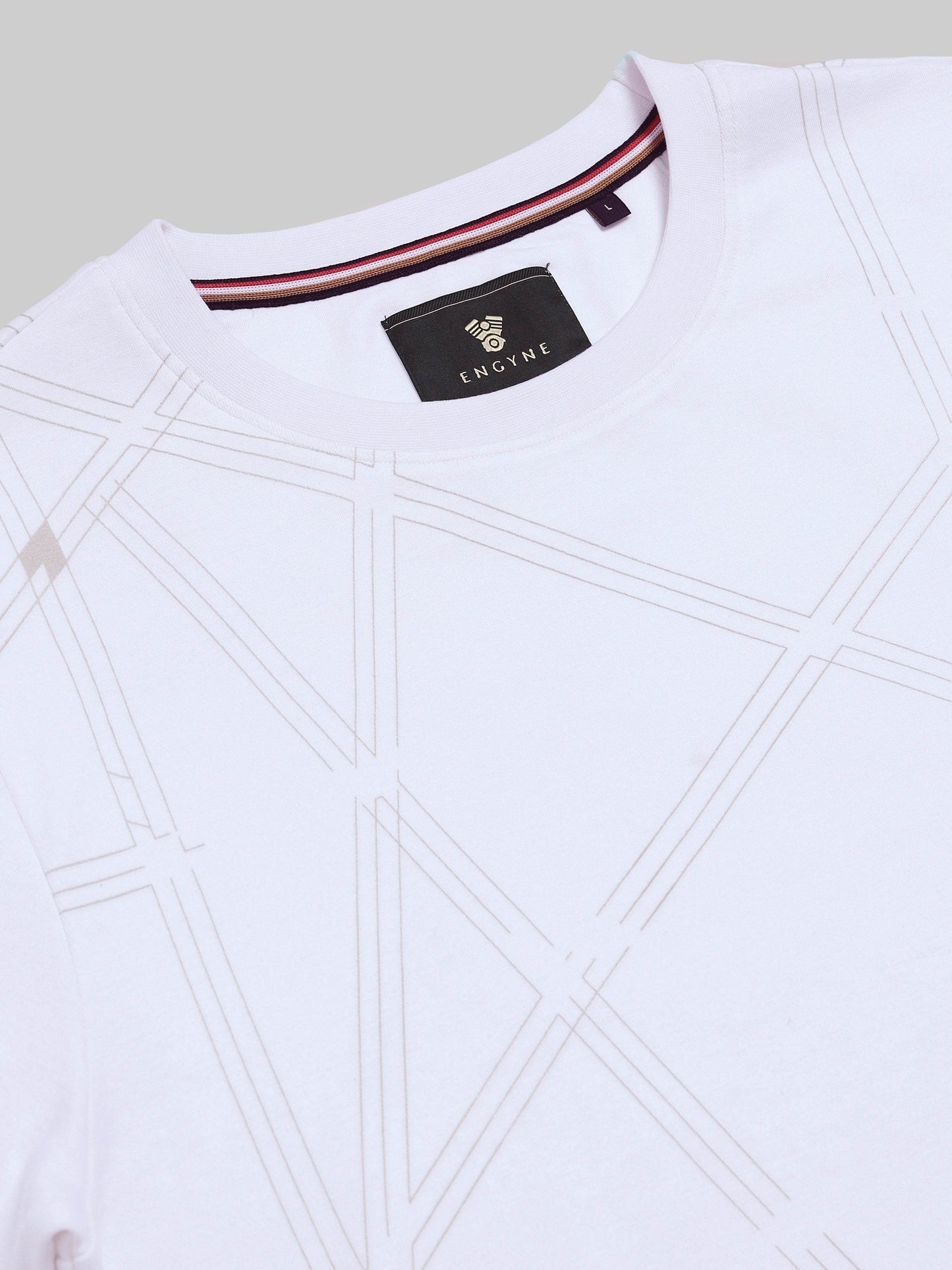 Regular Fit T-shirt in Supima Cotton Lycra Interlock with Geometric Pigment Panel Print - White
