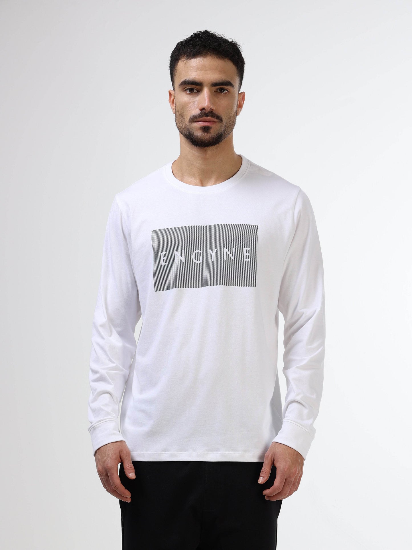 Regular-fit Full-Sleeve T-shirt in Supima Cotton Lycra with Rainbow Reflective Print Detailing - White