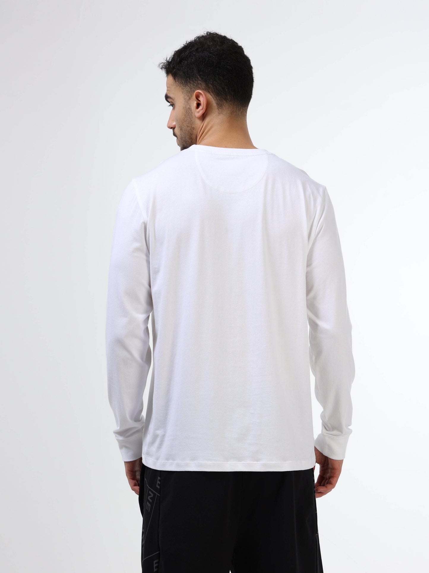 Regular-fit Full-Sleeve T-shirt in Supima Cotton Lycra with Rainbow Reflective Print Detailing - White