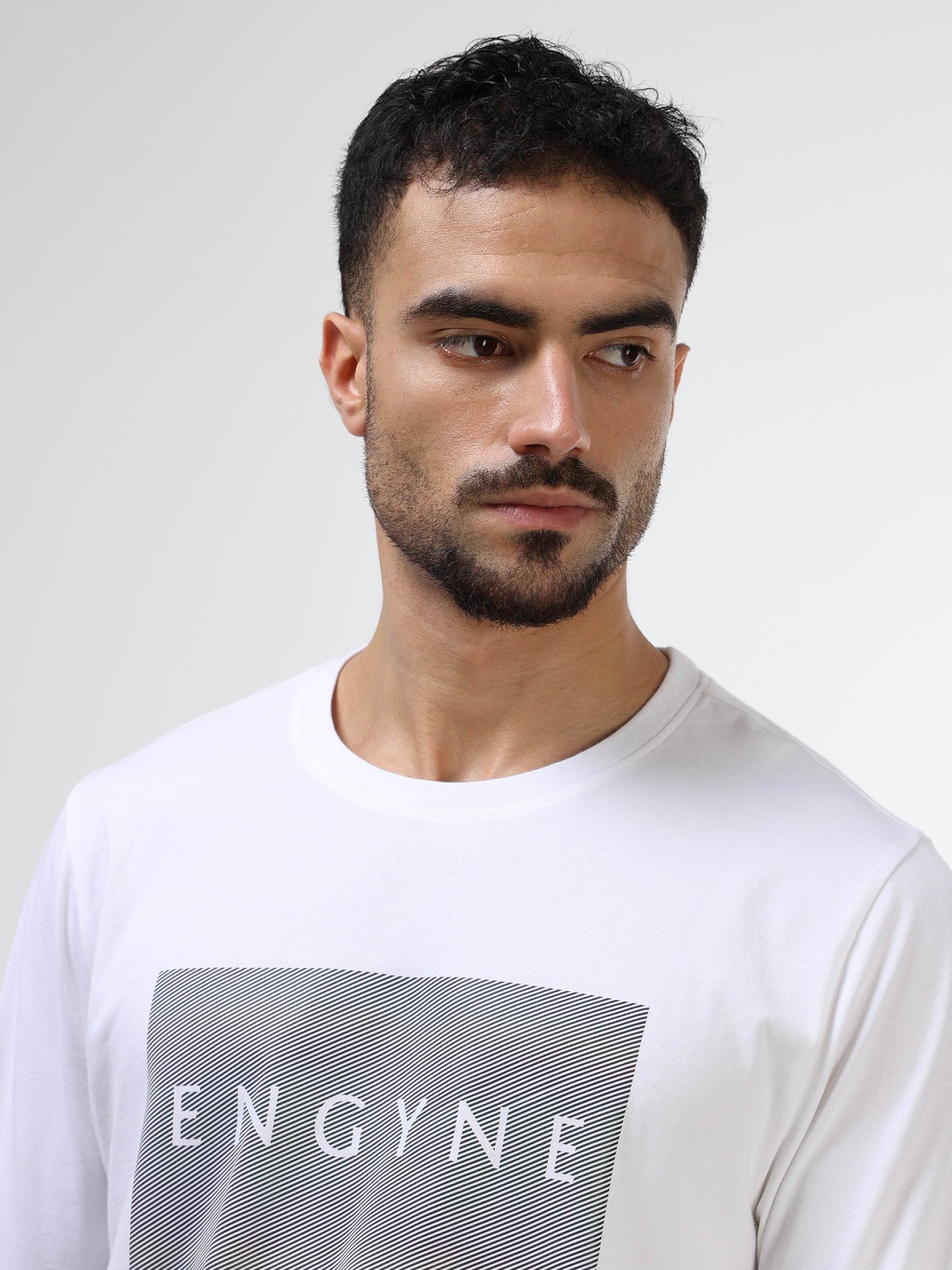 Regular-fit Full-Sleeve T-shirt in Supima Cotton Lycra with Rainbow Reflective Print Detailing - White
