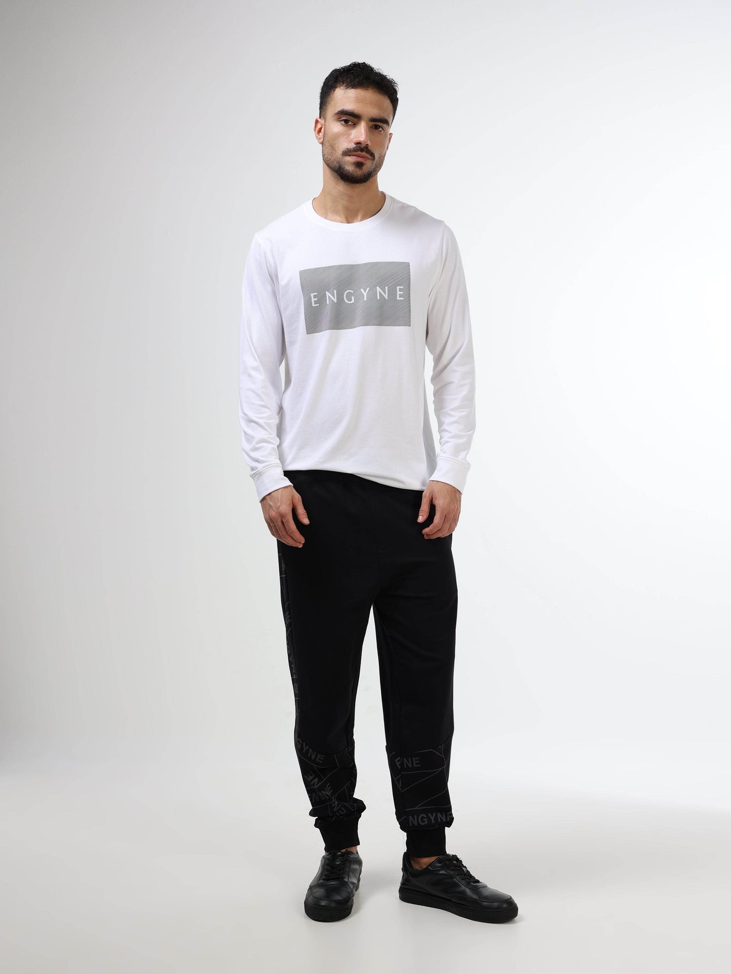 Regular-fit Full-Sleeve T-shirt in Supima Cotton Lycra with Rainbow Reflective Print Detailing - White