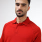 Men's red polo t-shirt with printed raglan sleeves 