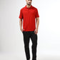 Men's red polo t-shirt with printed raglan sleeves 