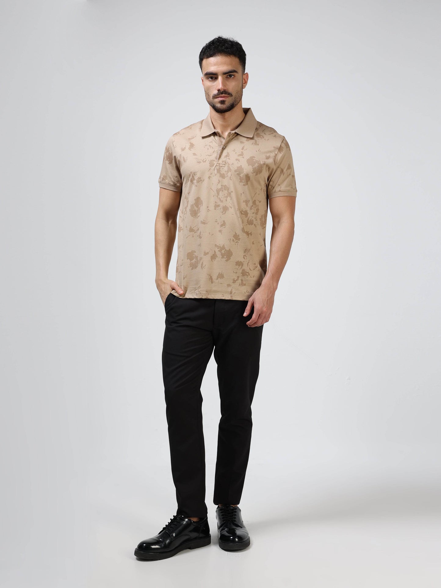 Men’s tan cream floral polo t-shirt