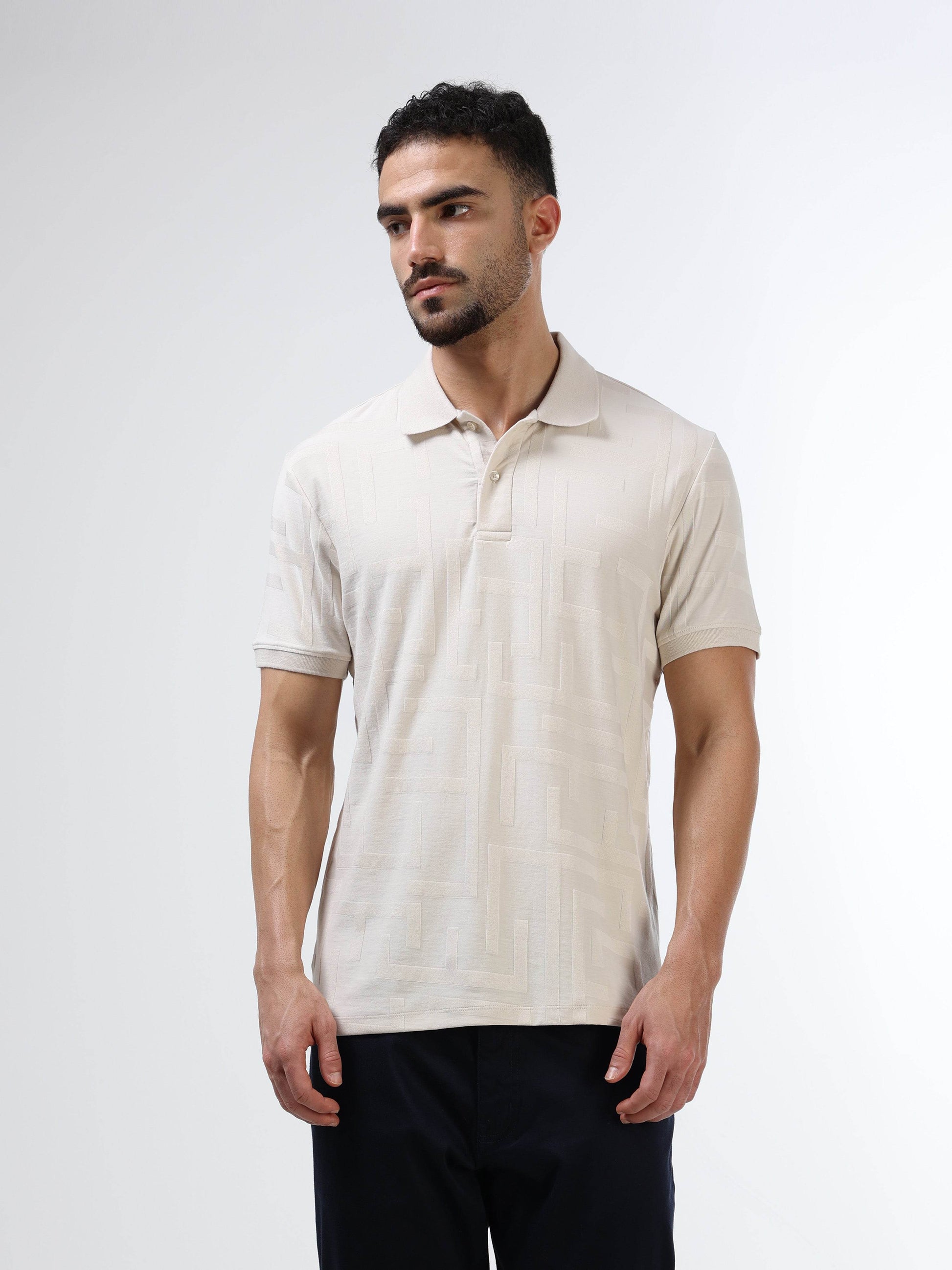 Men's beige jacquard polo t-shirt

