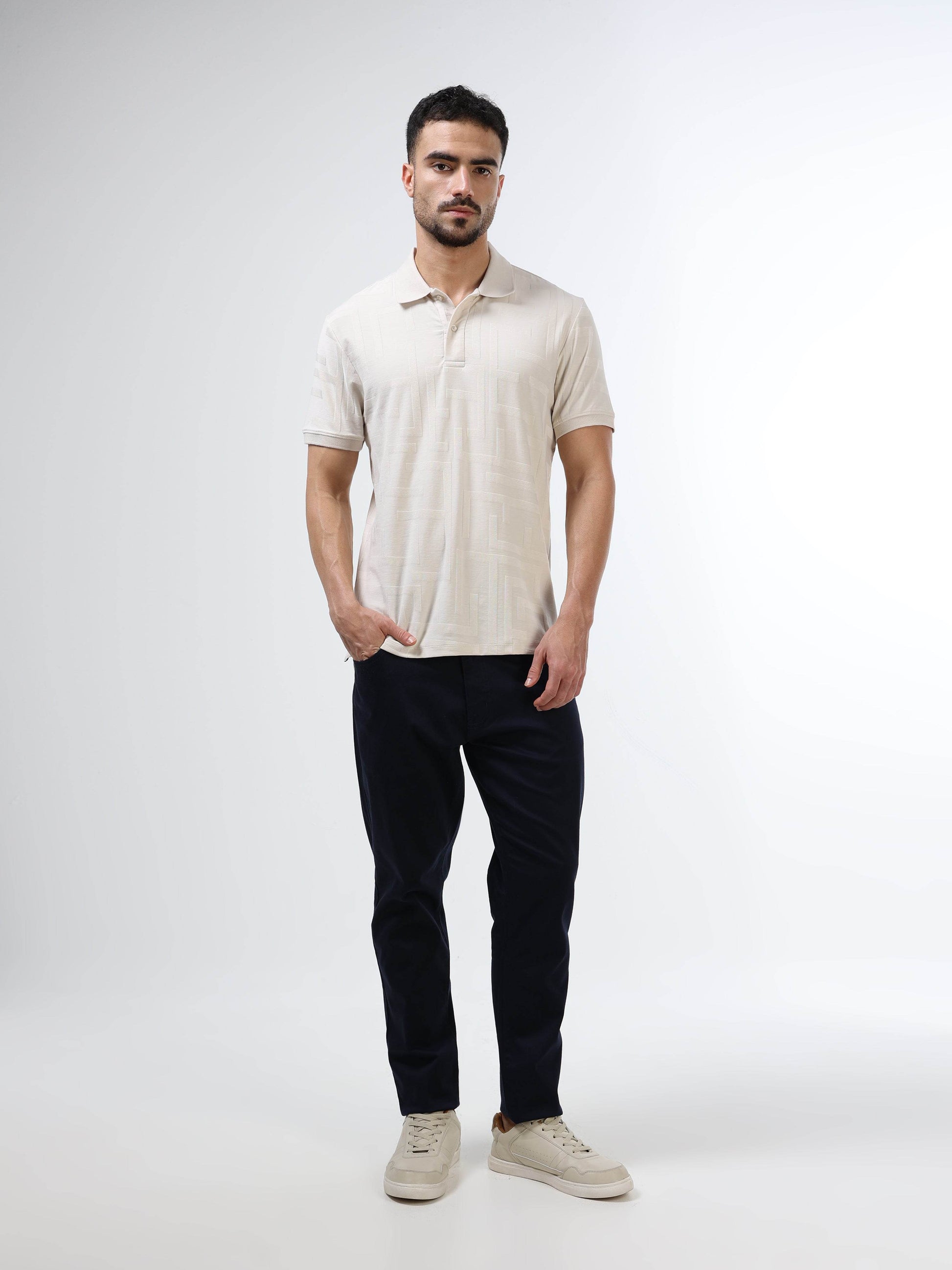 Men's beige jacquard polo t-shirt