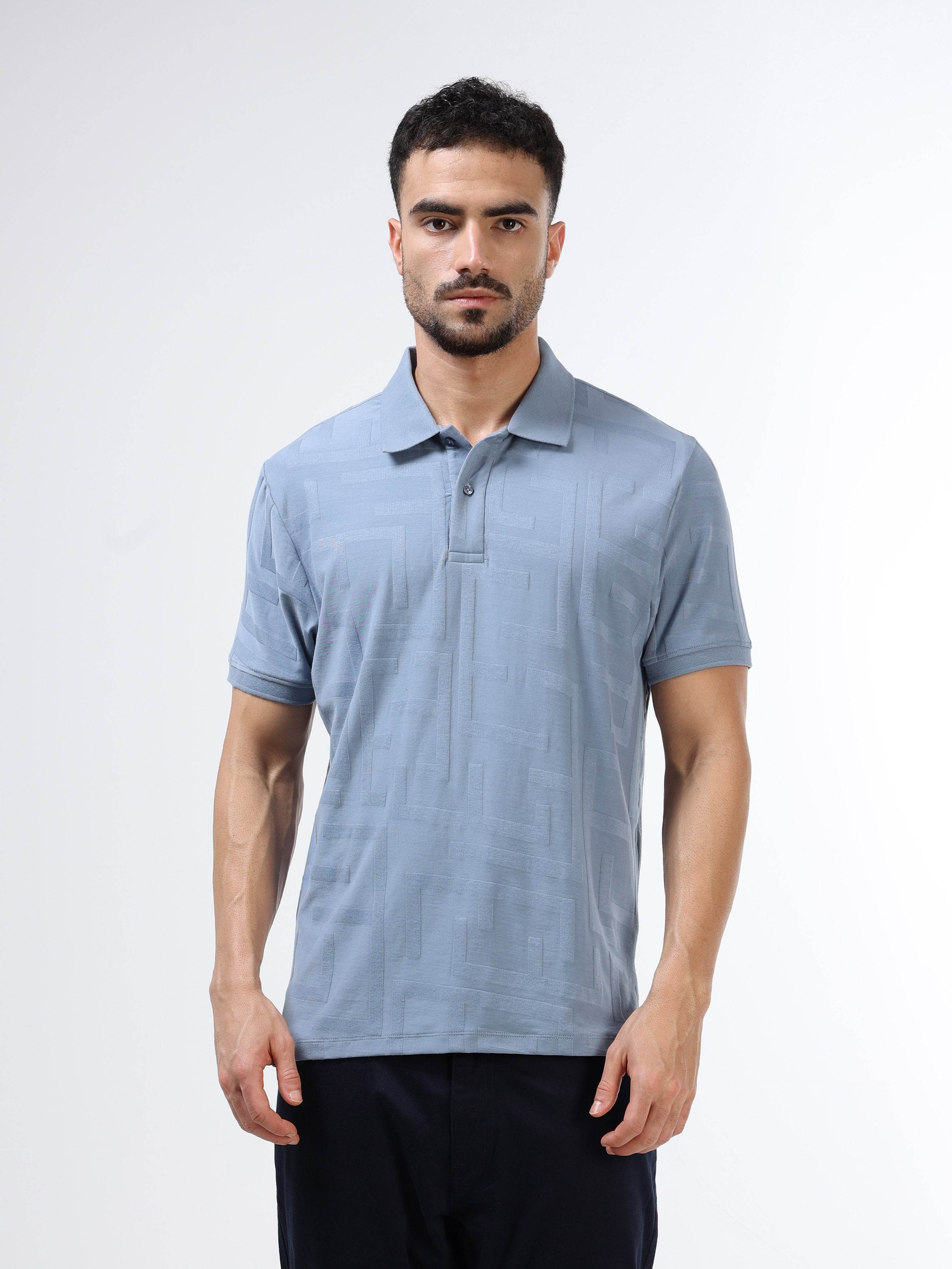 Men's blue jacquard polo t-shirt