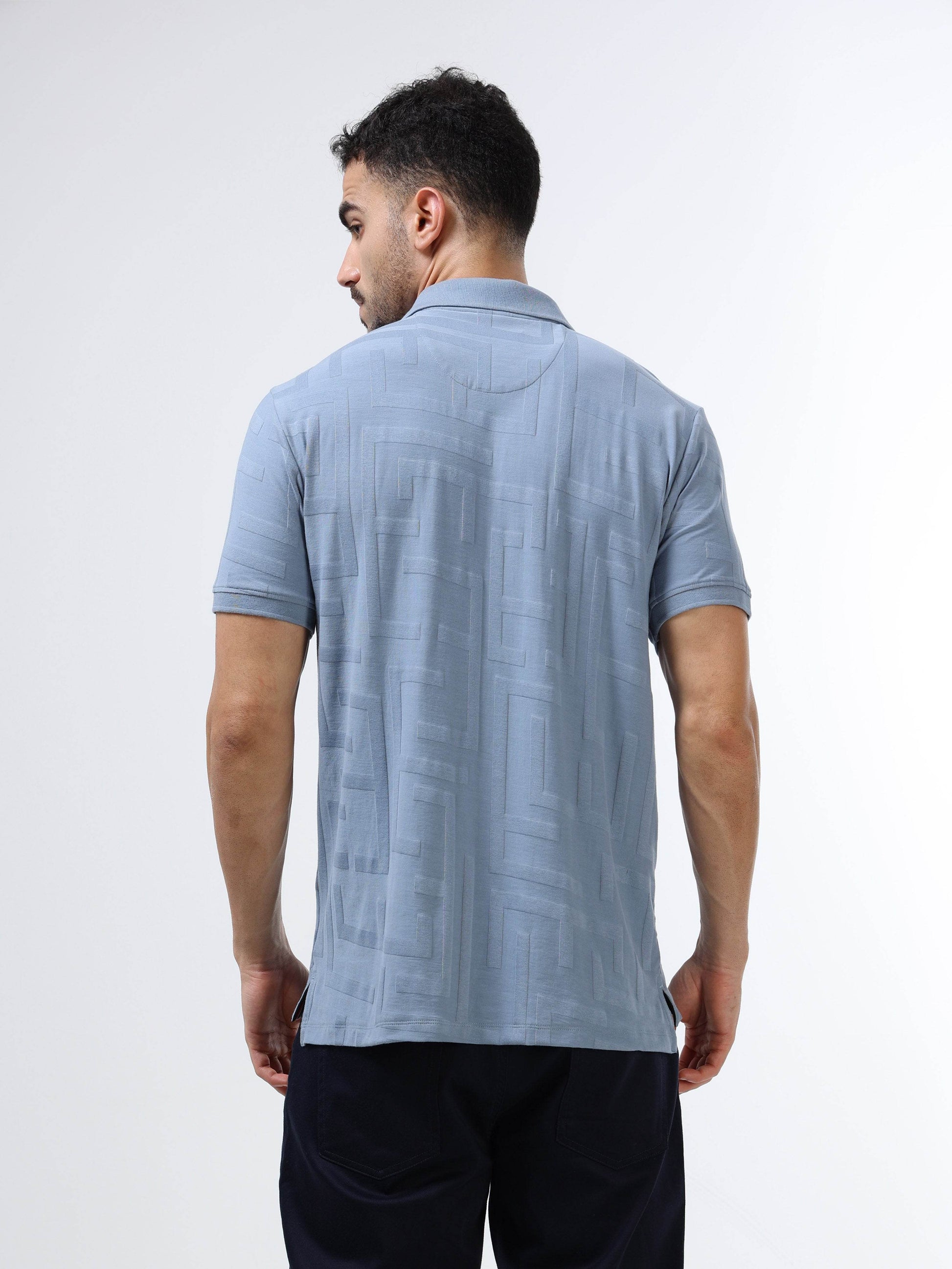 Men's blue jacquard polo t-shirt