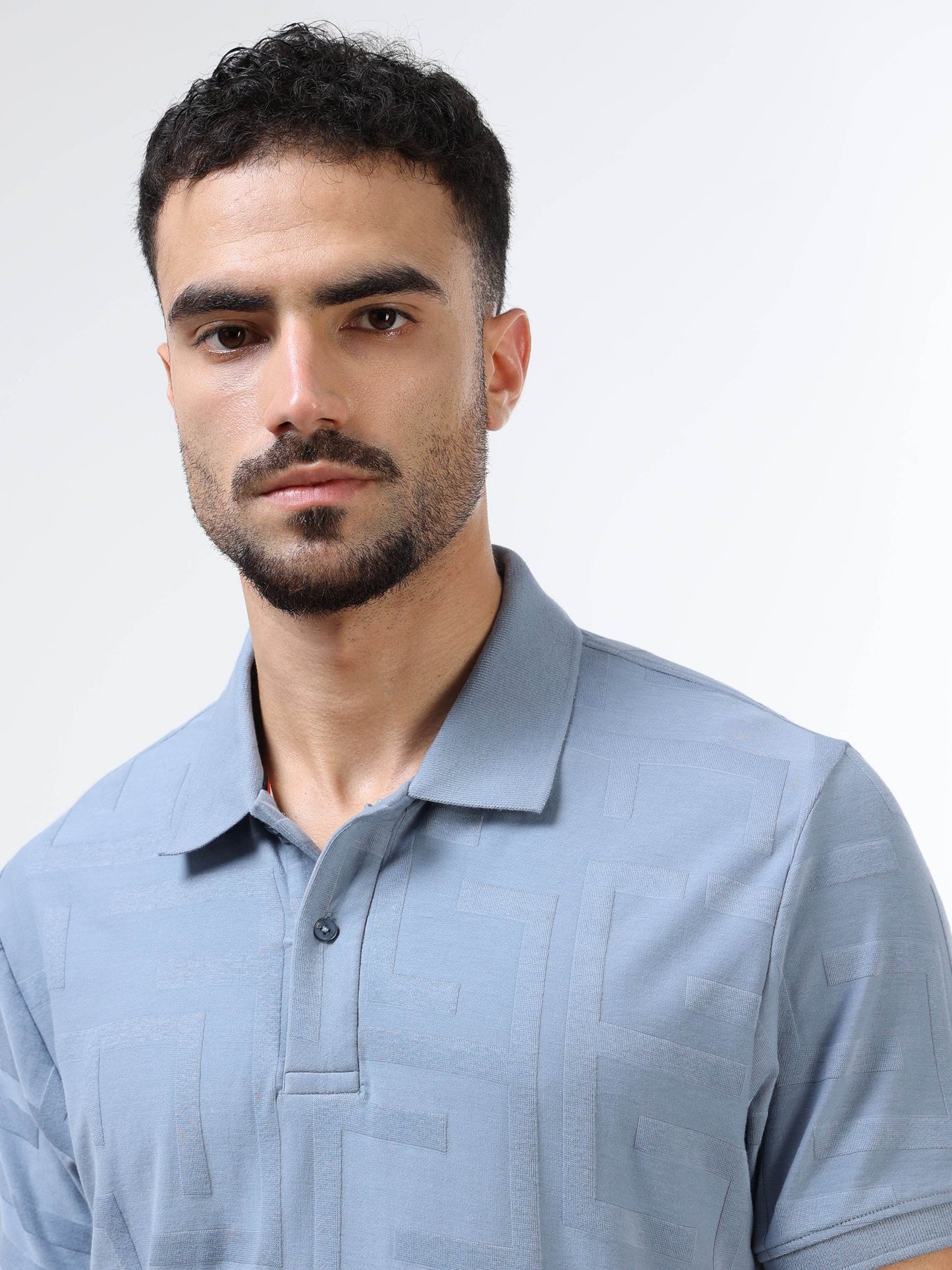 Men's blue jacquard polo t-shirt
