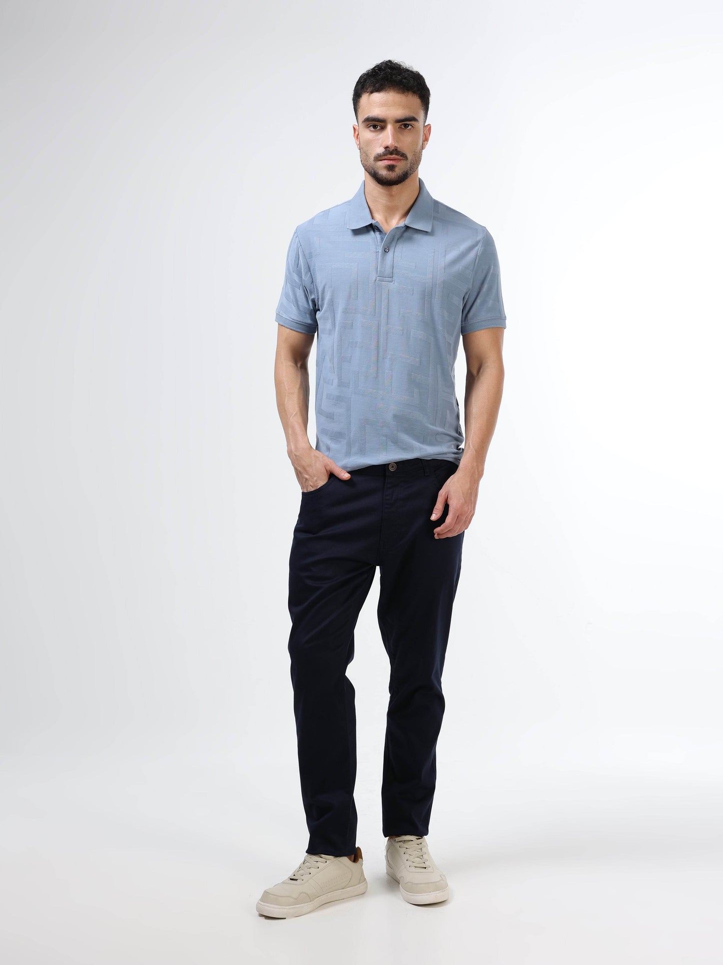 Men's blue jacquard polo t-shirt