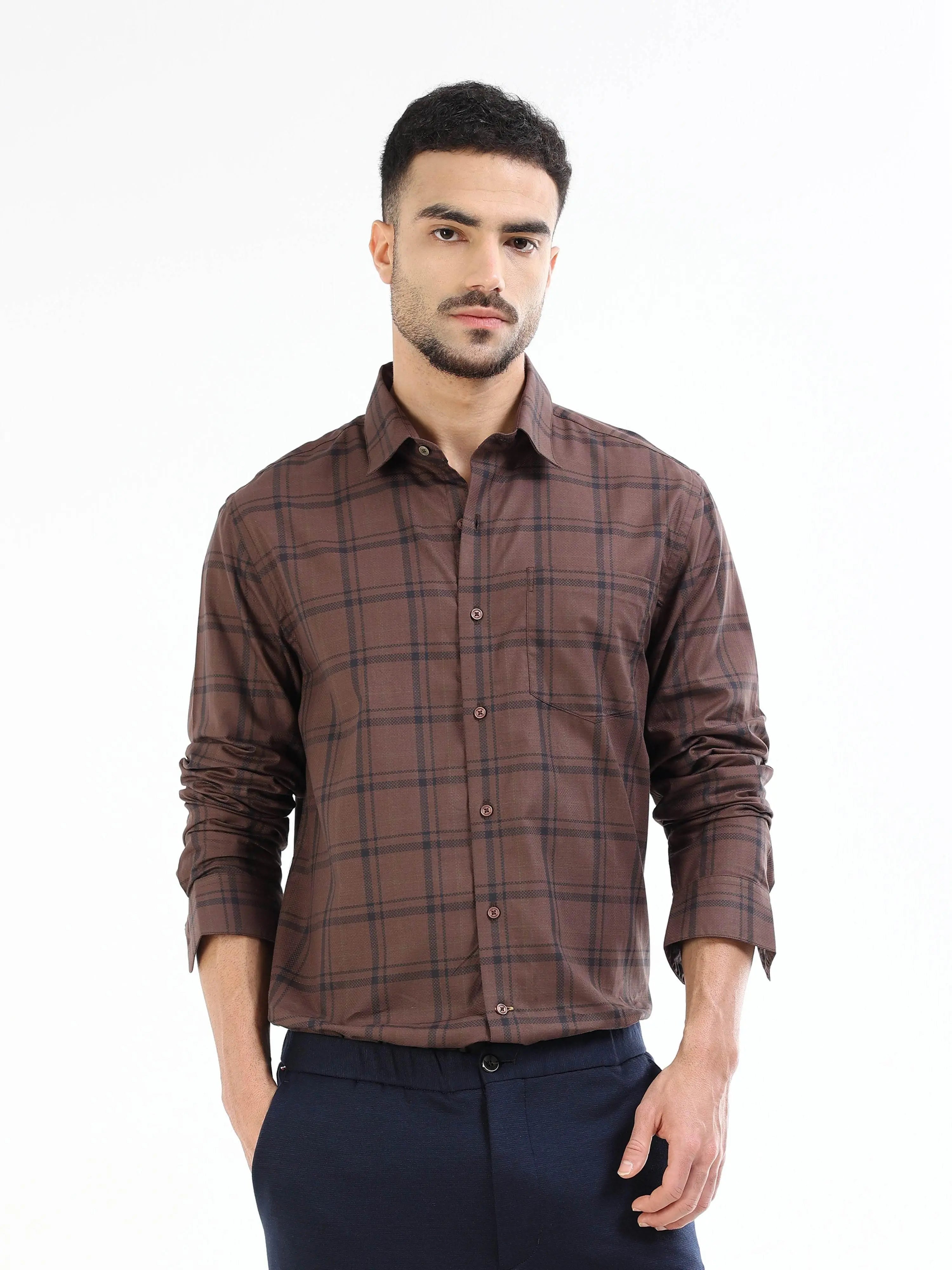 Men's brown checked shirt
