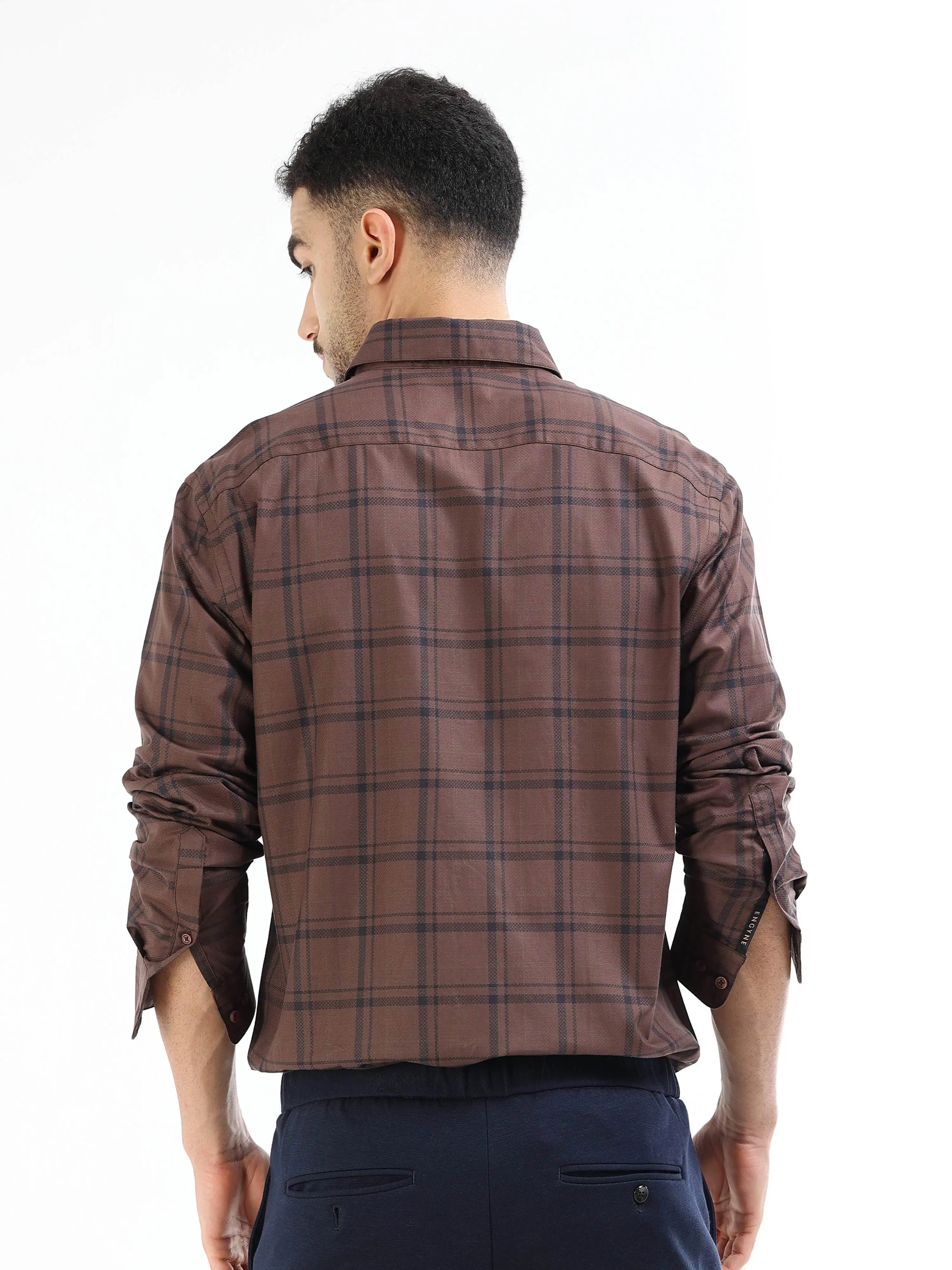 Men's brown checked shirt