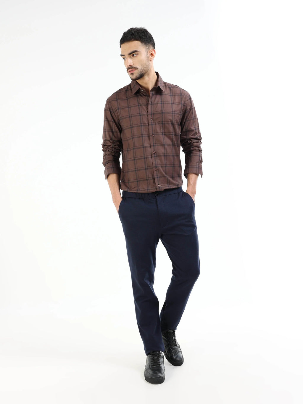 Men's brown checked shirt