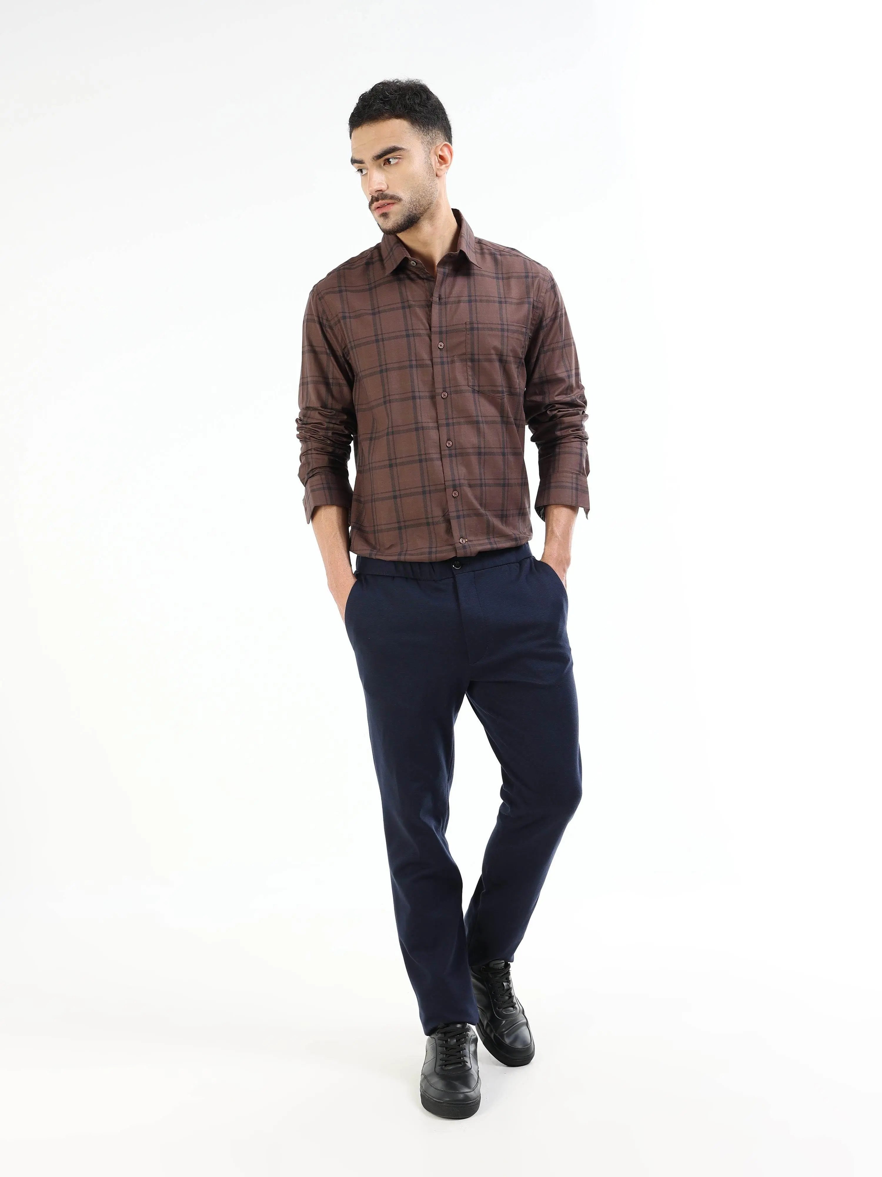 Men's brown checked shirt