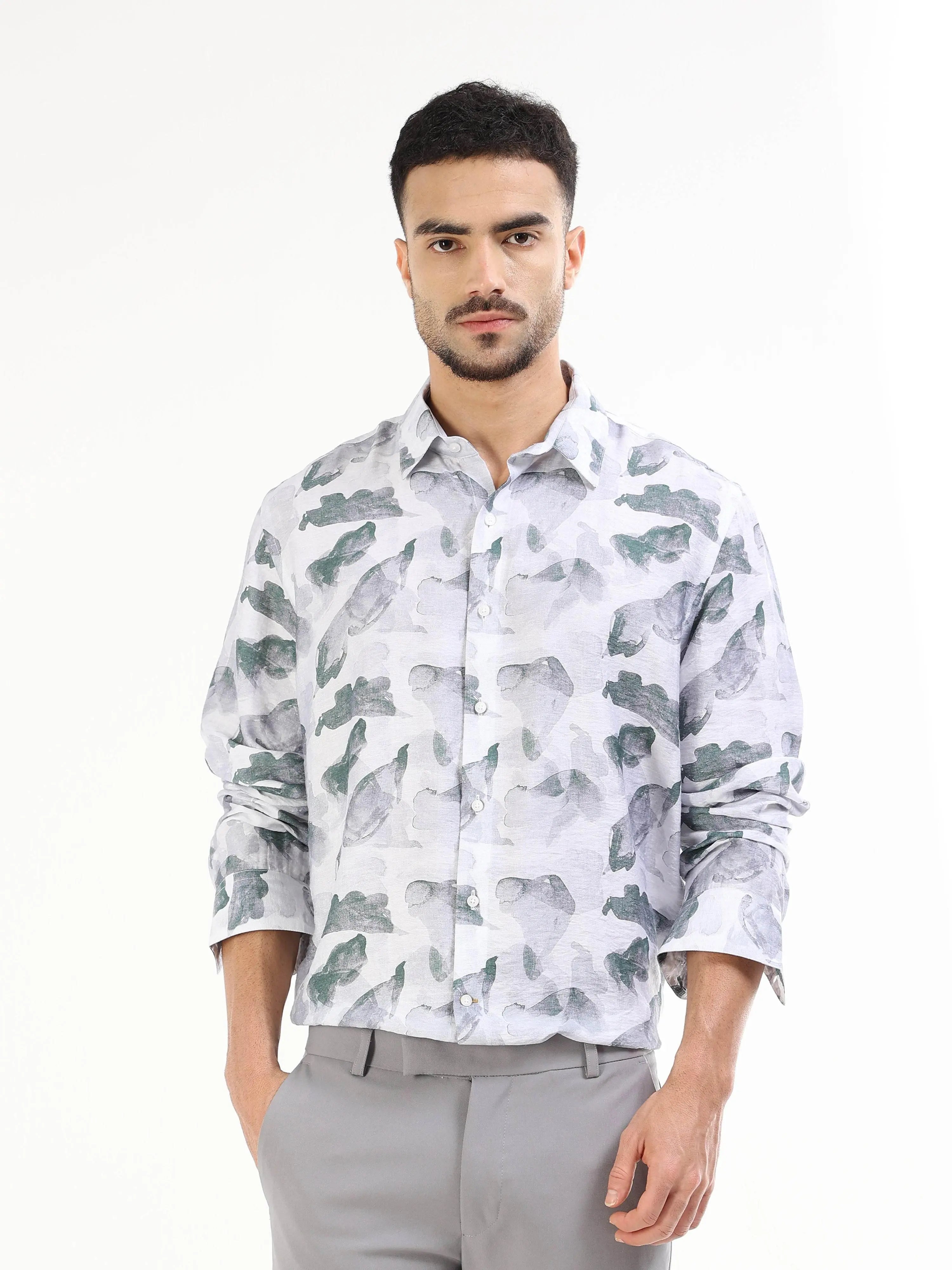 Blue floral full-sleeve Men's shirt
