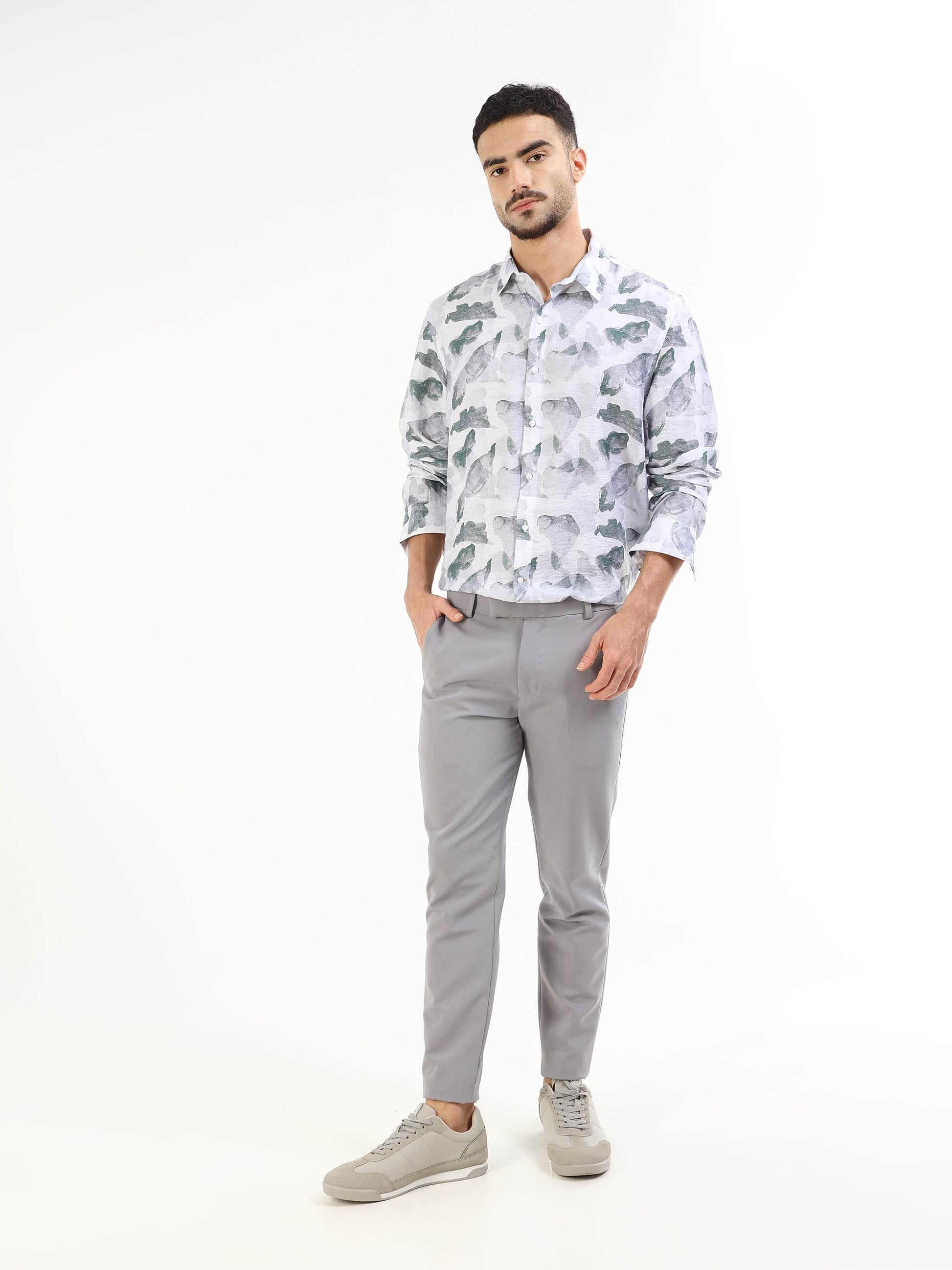 Blue floral full-sleeve men’s shirt