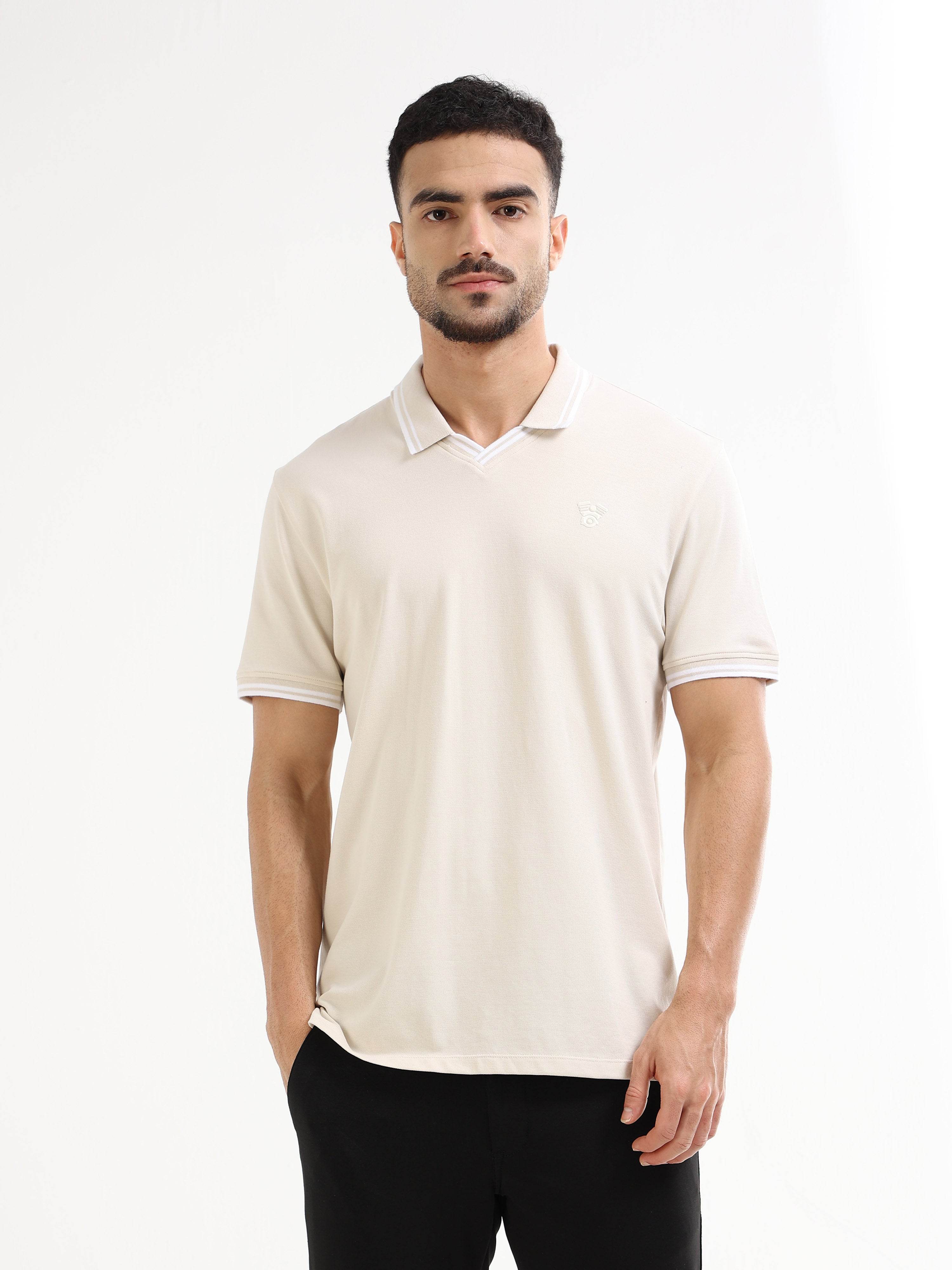 Men's beige polo t-shirt