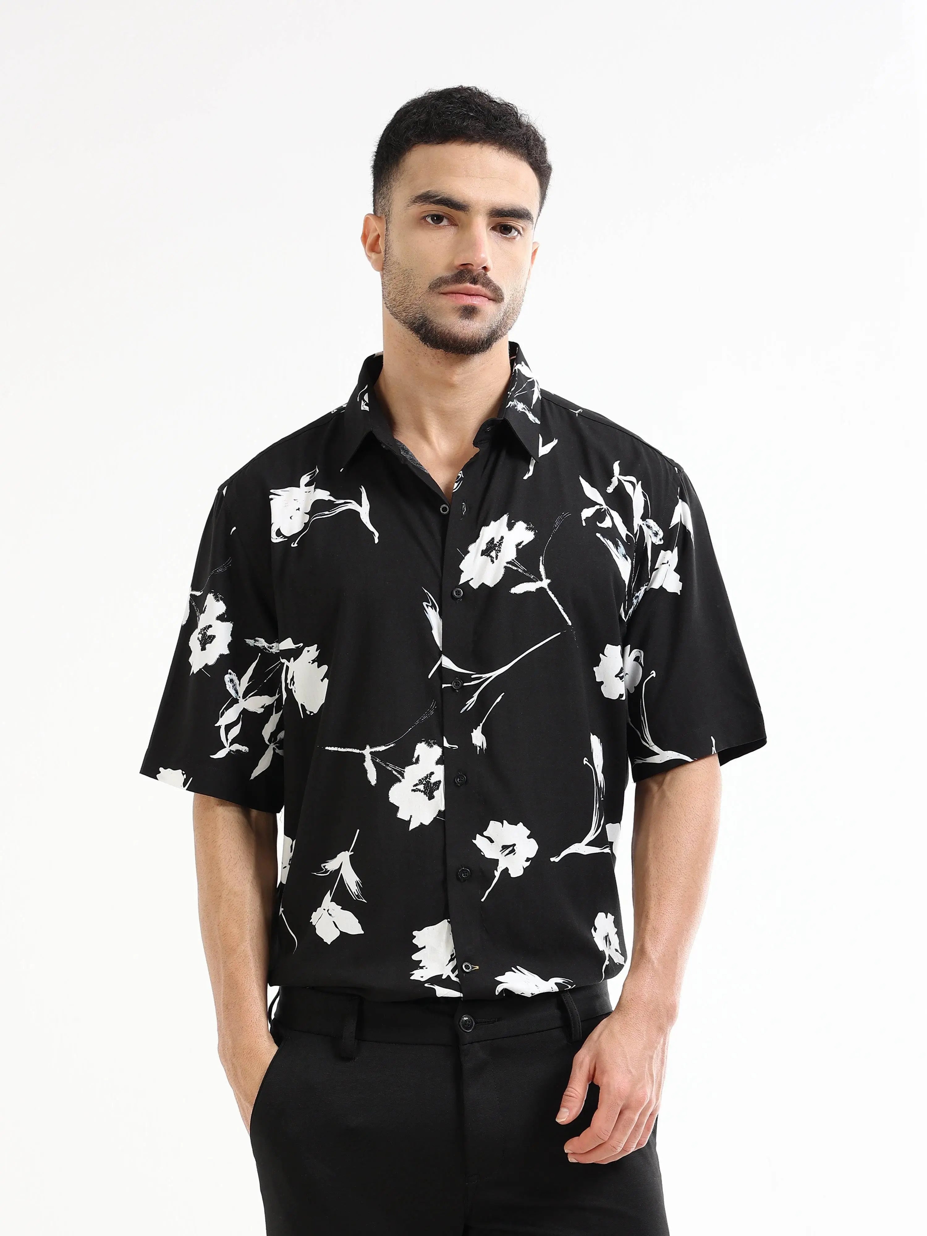 Men's black floral shirt