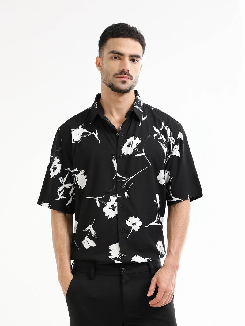 Men's black floral shirt