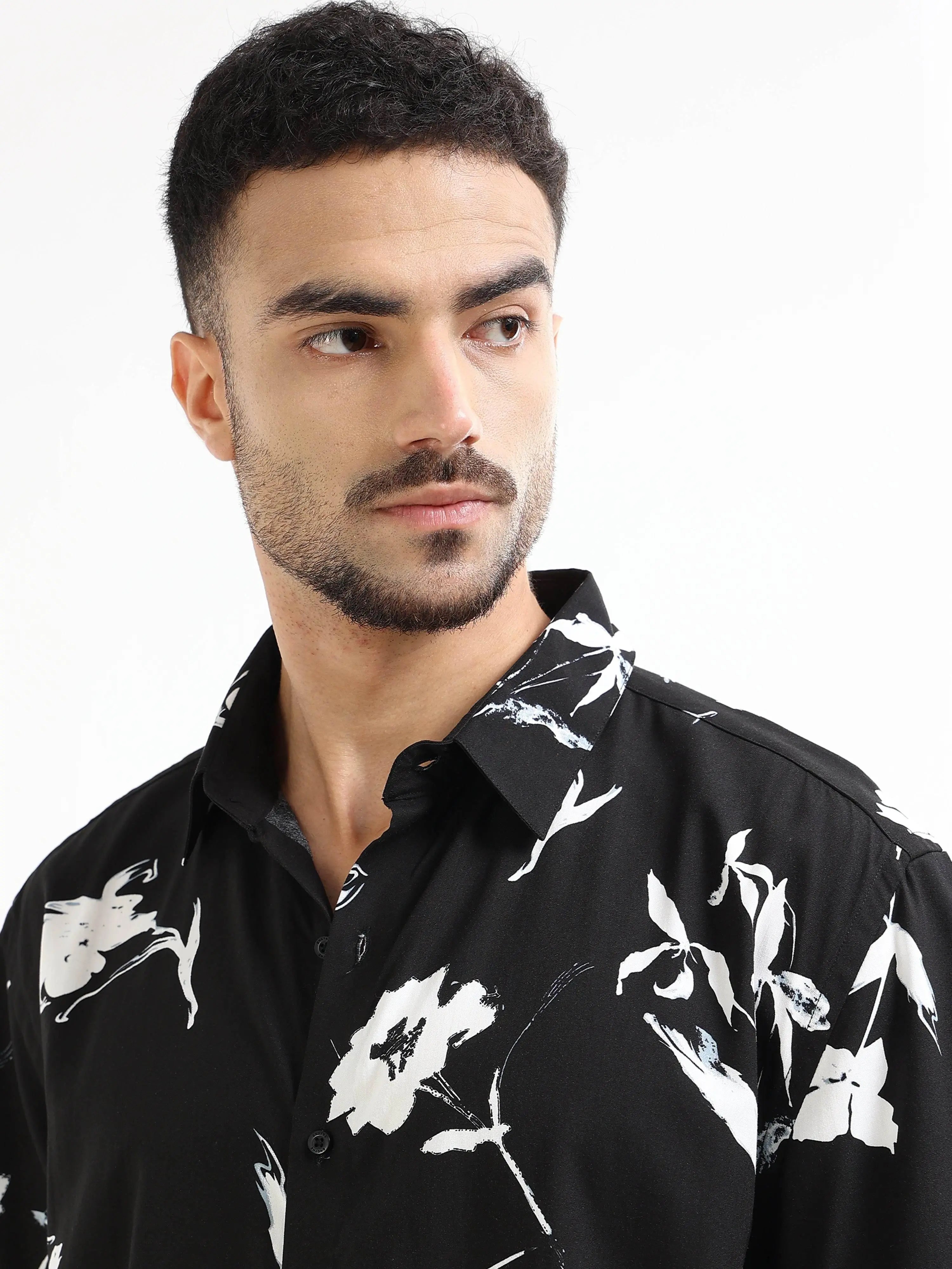 Men's black floral shirt