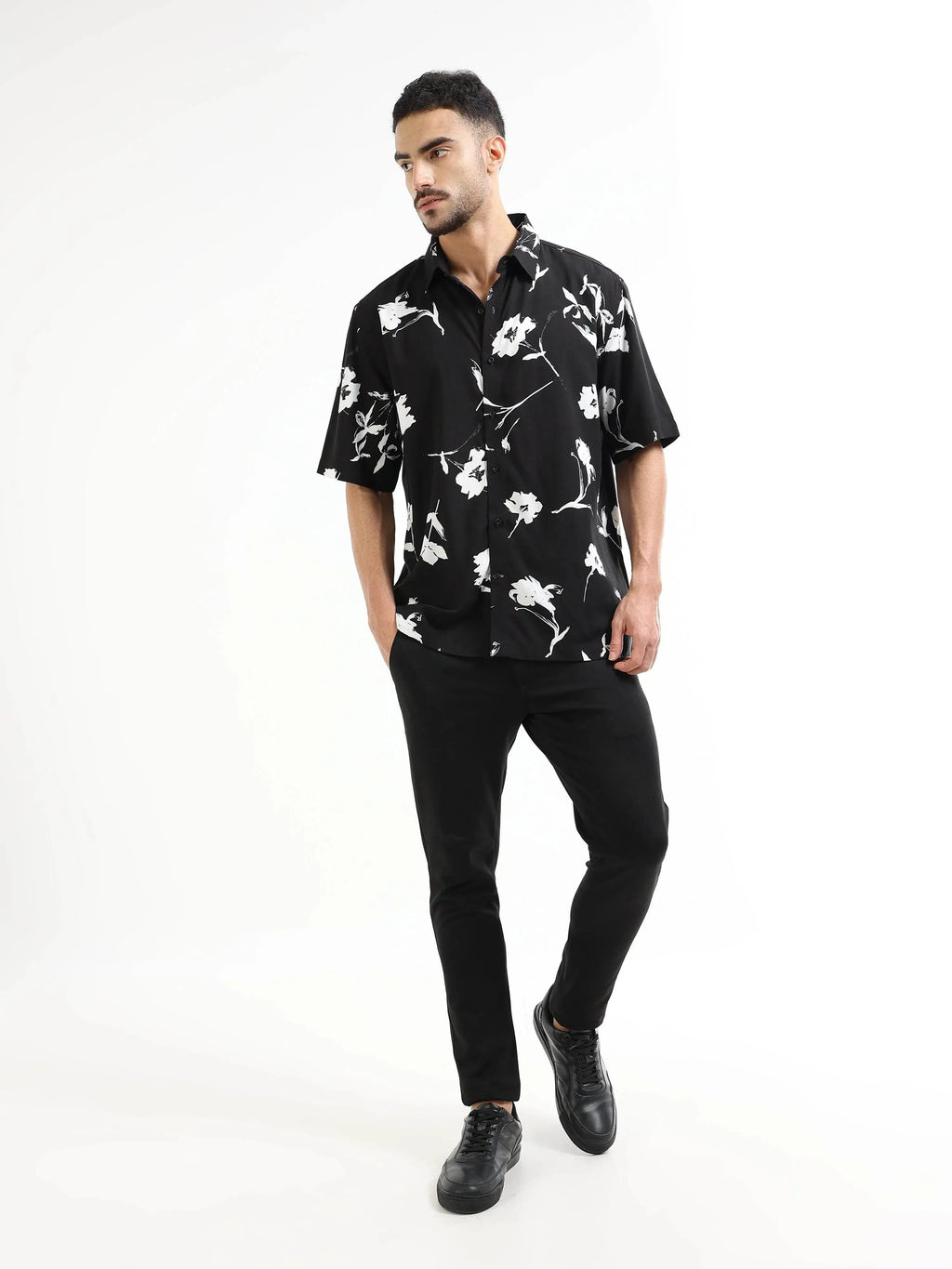 Men's black floral shirt