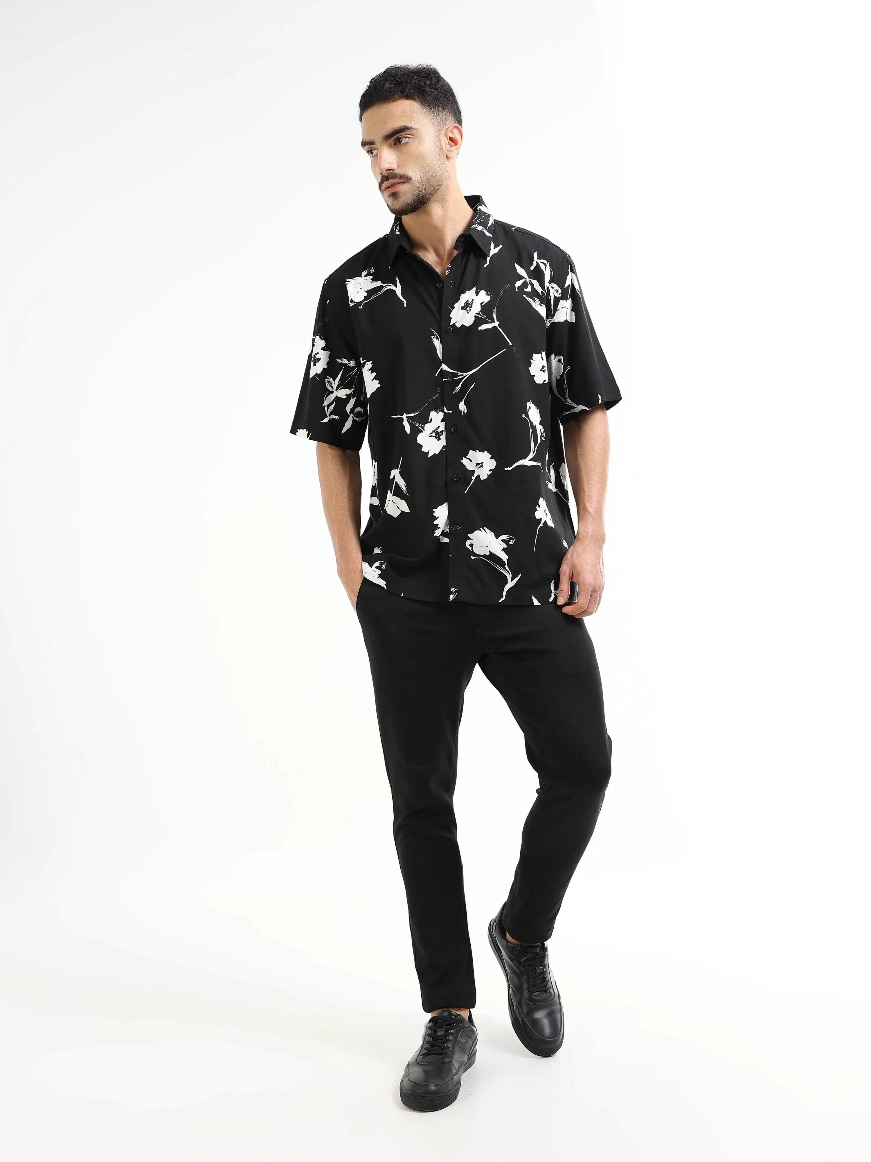 Men's black floral shirt