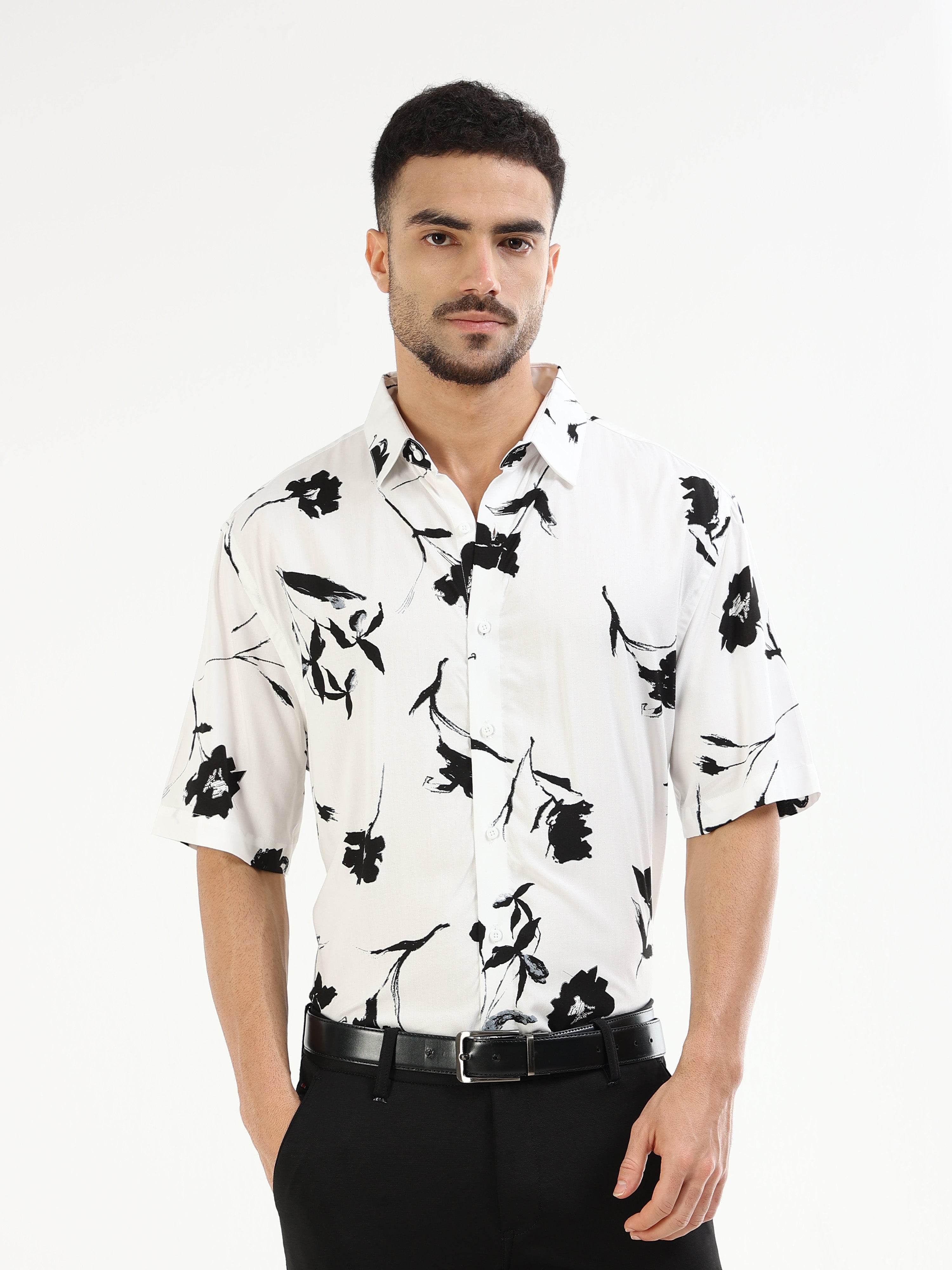 Men’s white floral shirt