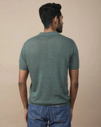 Green Linen-Blend Flatknit Polo SIC
