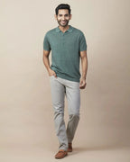 Green Linen-Blend Flatknit Polo SIC