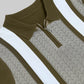 Chevron Stripe Flat-Knit Zip Polo - Olive