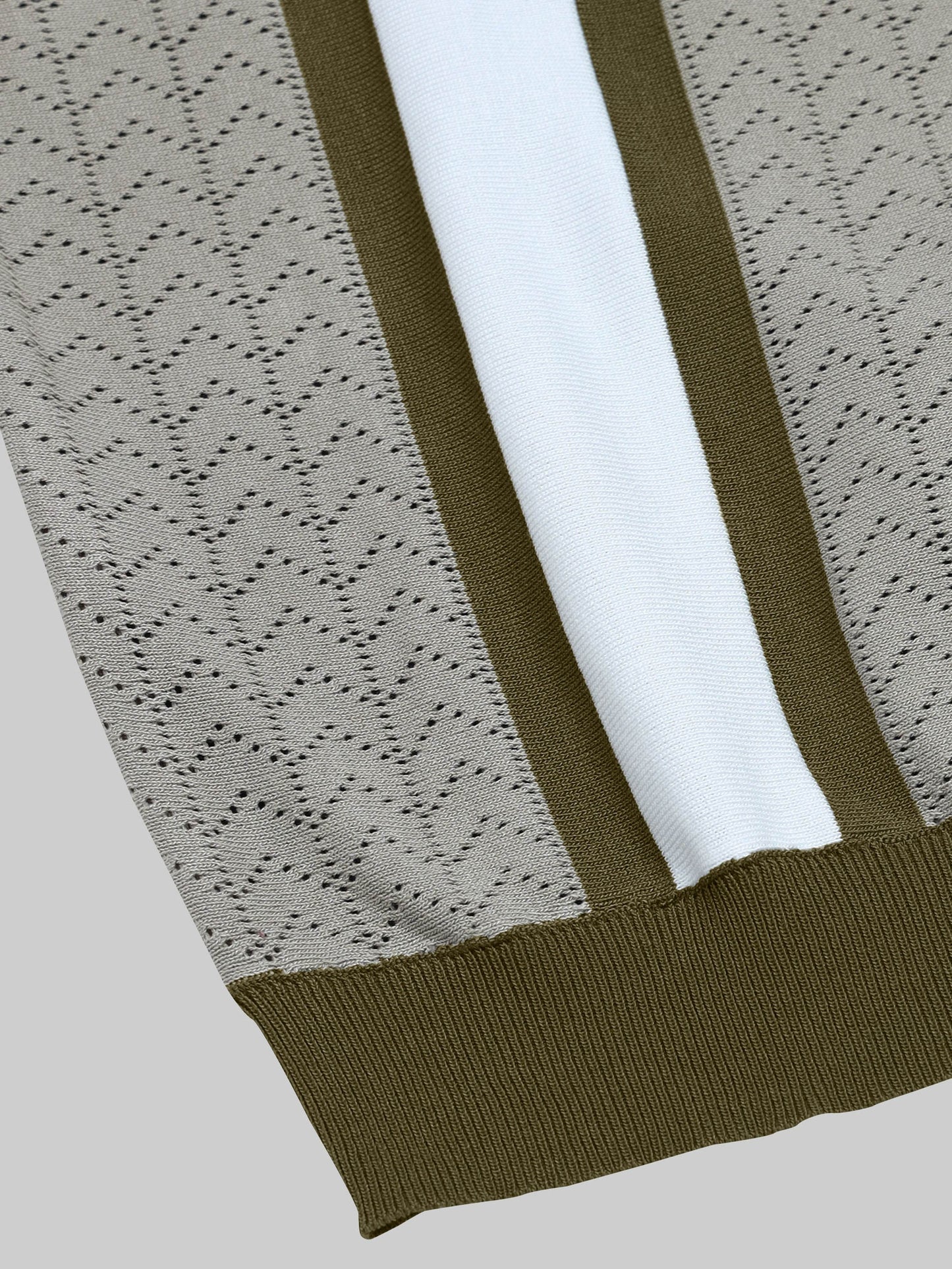 Chevron Stripe Flat-Knit Zip Polo - Olive