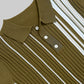 Vertical Stripe Flat-Knit Polo - Olive