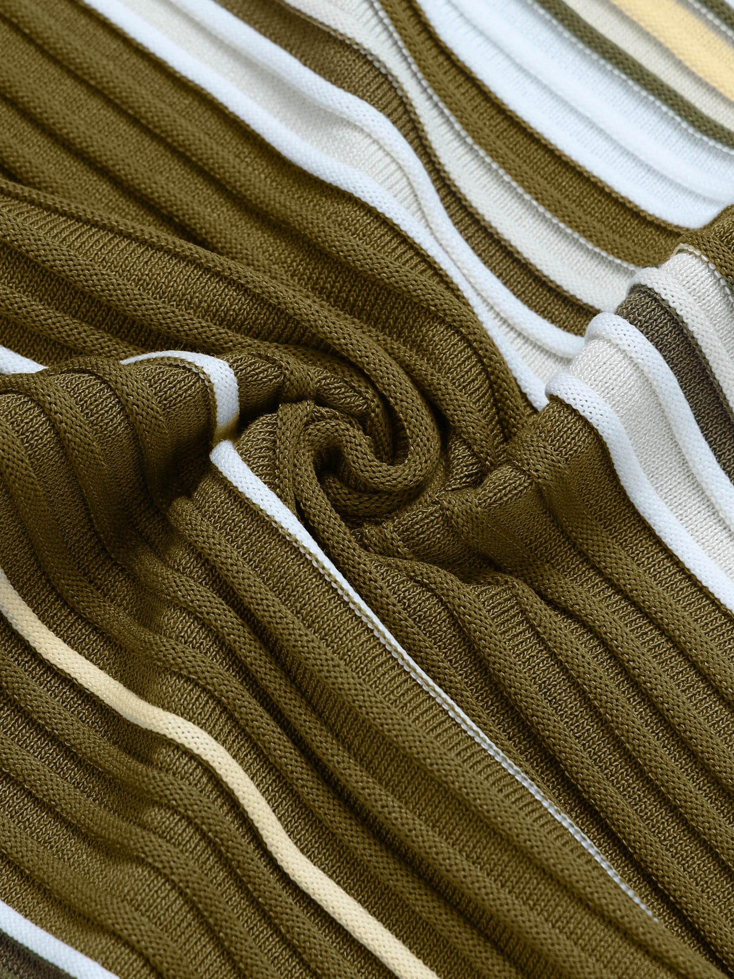 Vertical Stripe Flat-Knit Polo - Olive